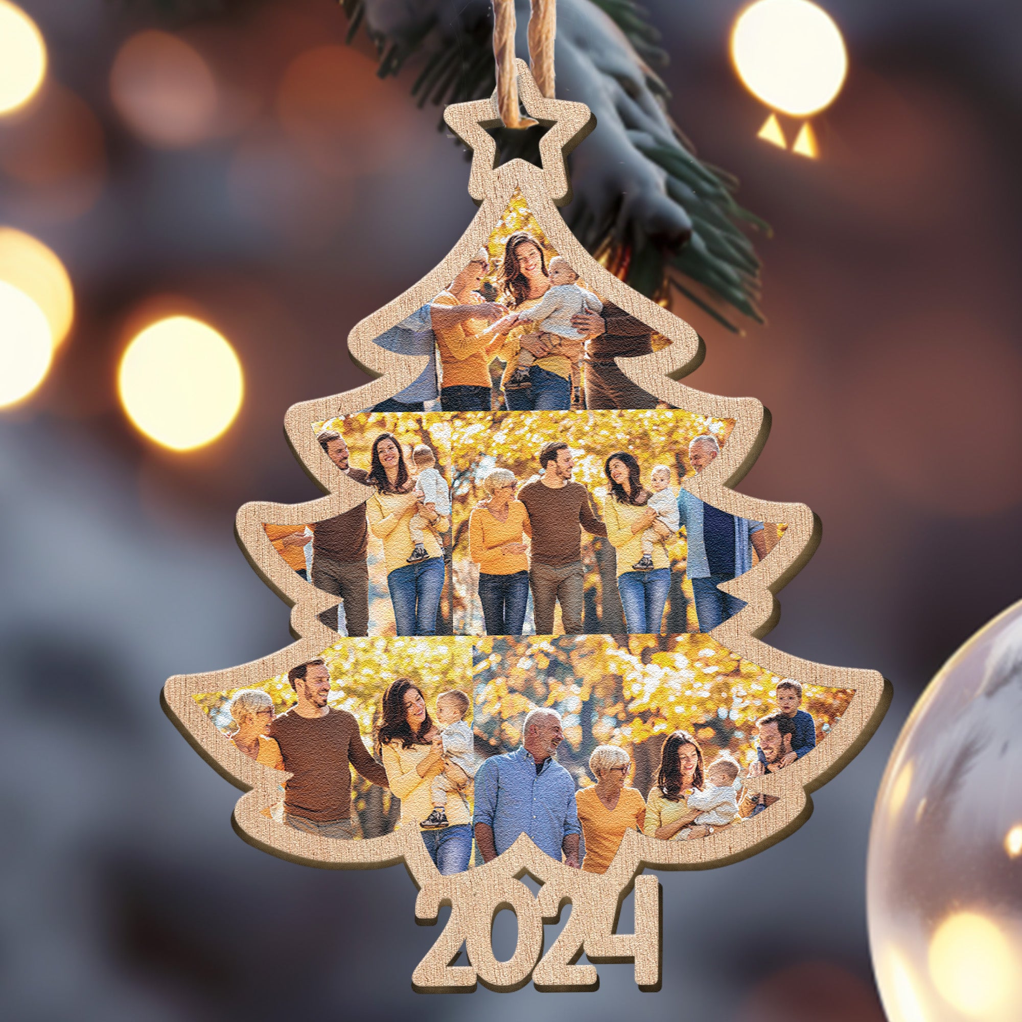 Christmas Custom Family Photo 2024 Christmas Tree - Personalized Wooden Ornament