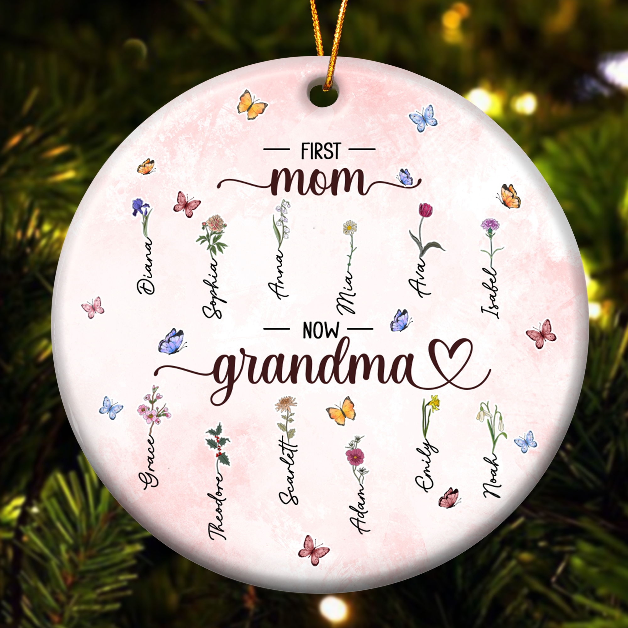 Christmas Decorations First Mom Now Grandma - Personalized Ceramic Ornament