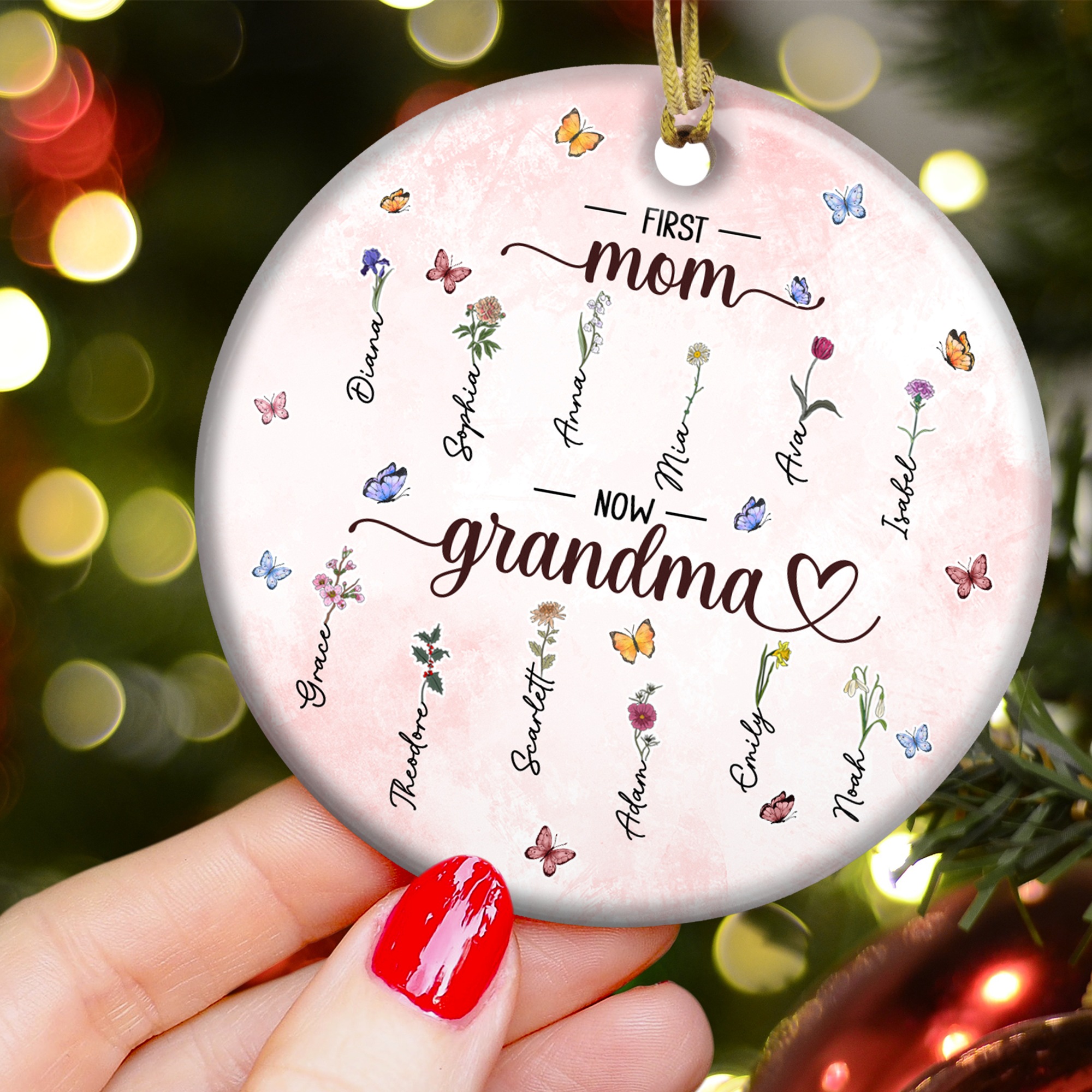 Christmas Decorations First Mom Now Grandma - Personalized Ceramic Ornament