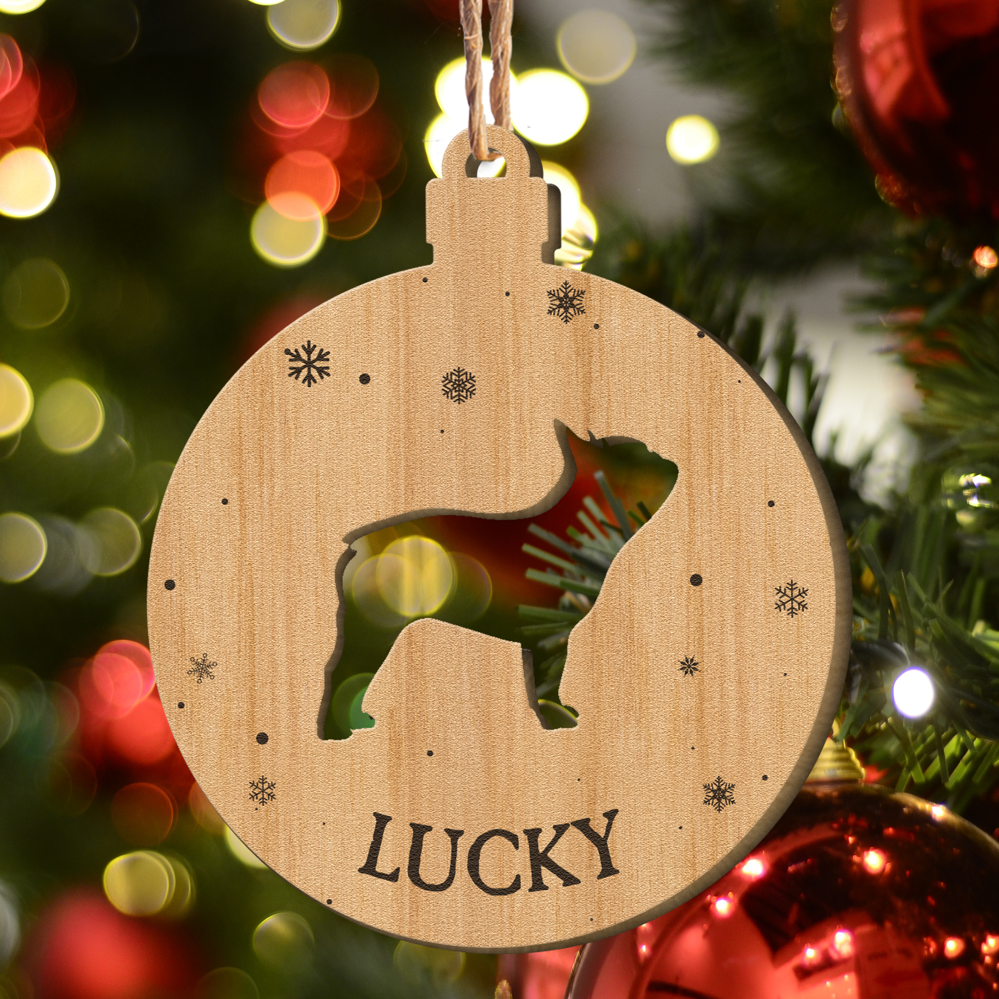 Christmas Dogs - Personalized Wooden Ornament