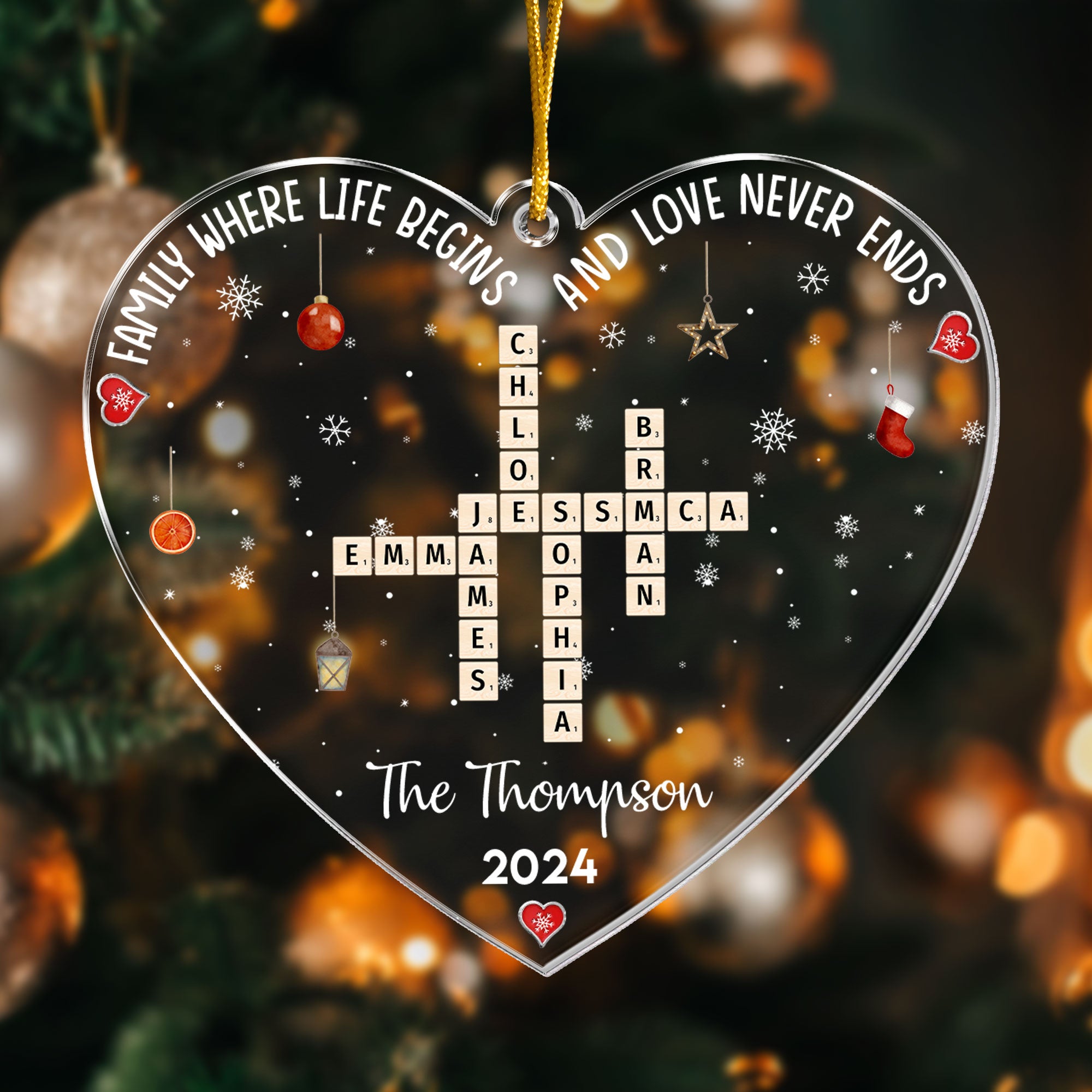 Christmas Family Heart Scrabble Custom Name - Personalized Acrylic Ornament