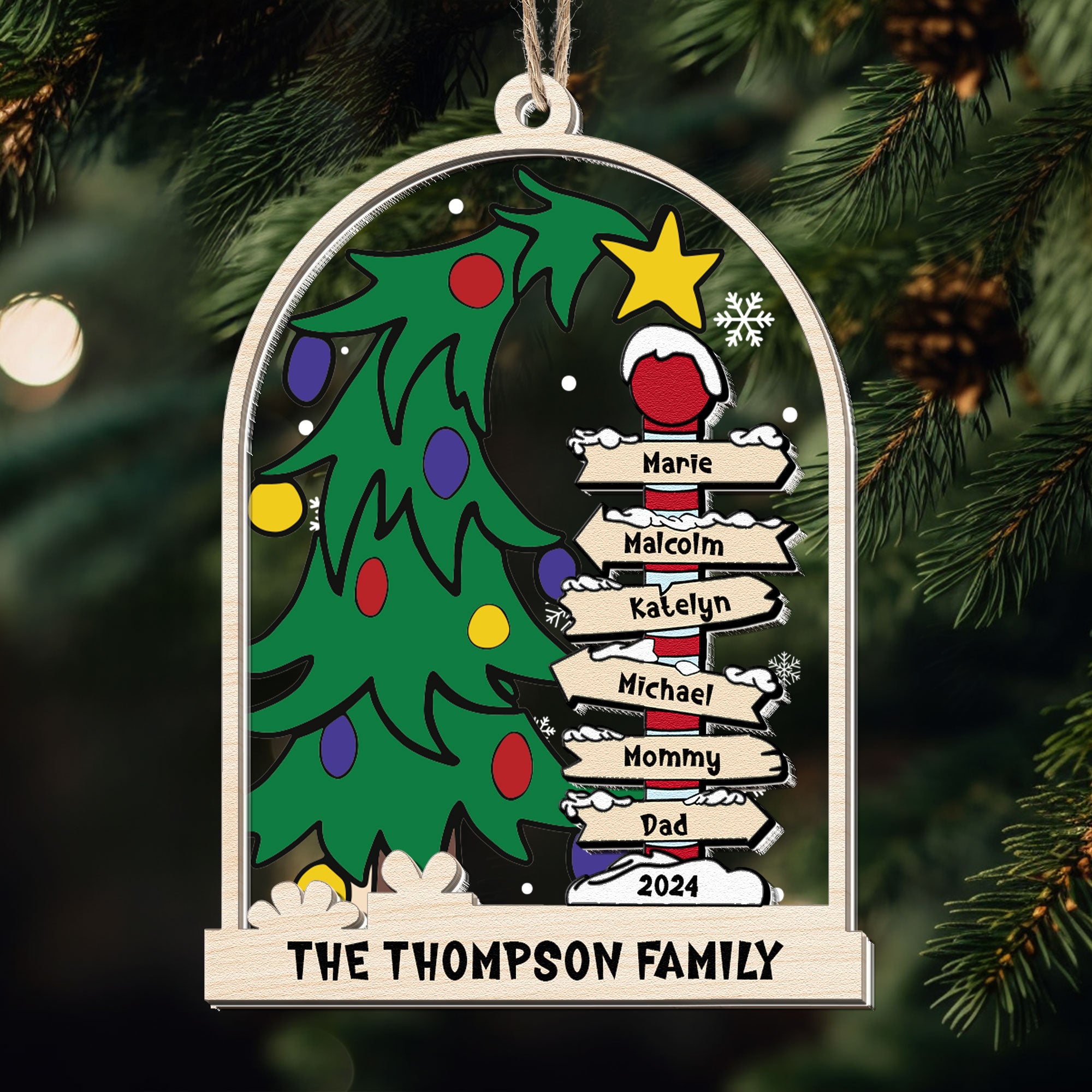 Christmas Family Tree - Personalized Wood And Acrylic Ornament