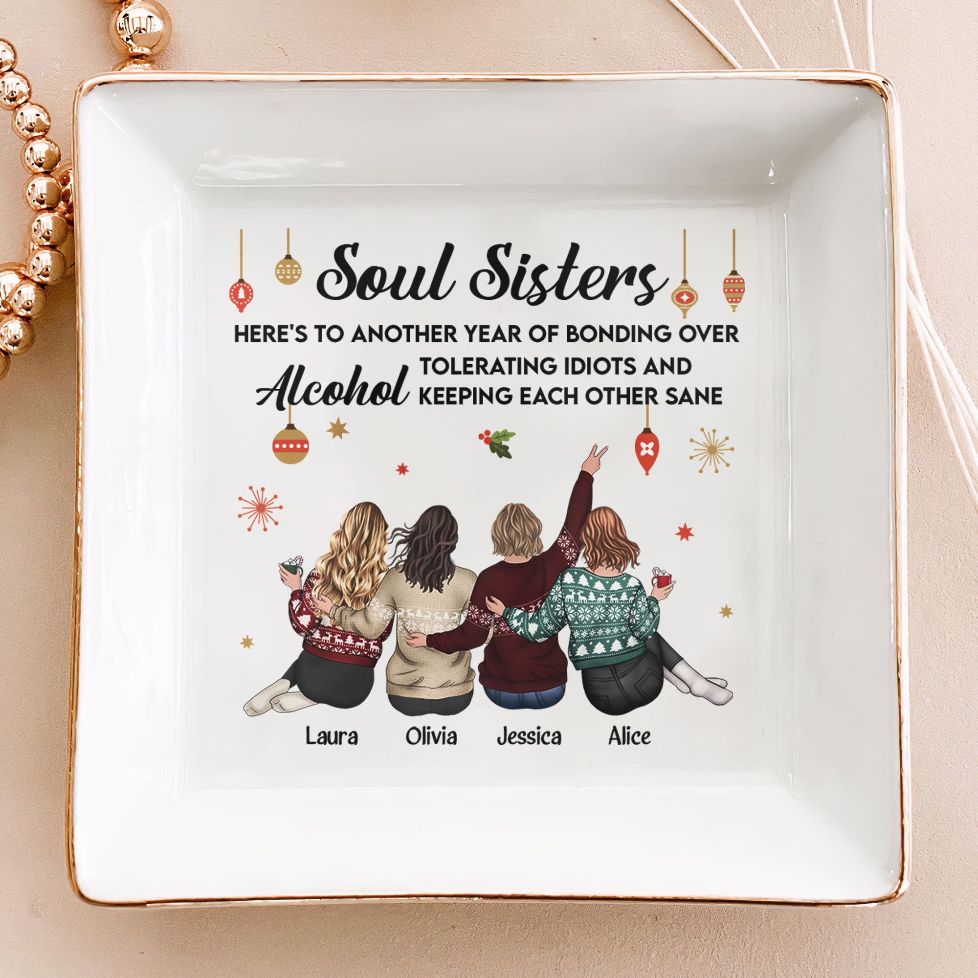 Christmas Friends Here's To Another Year Of Bonding - Personalized Jewelry Dish