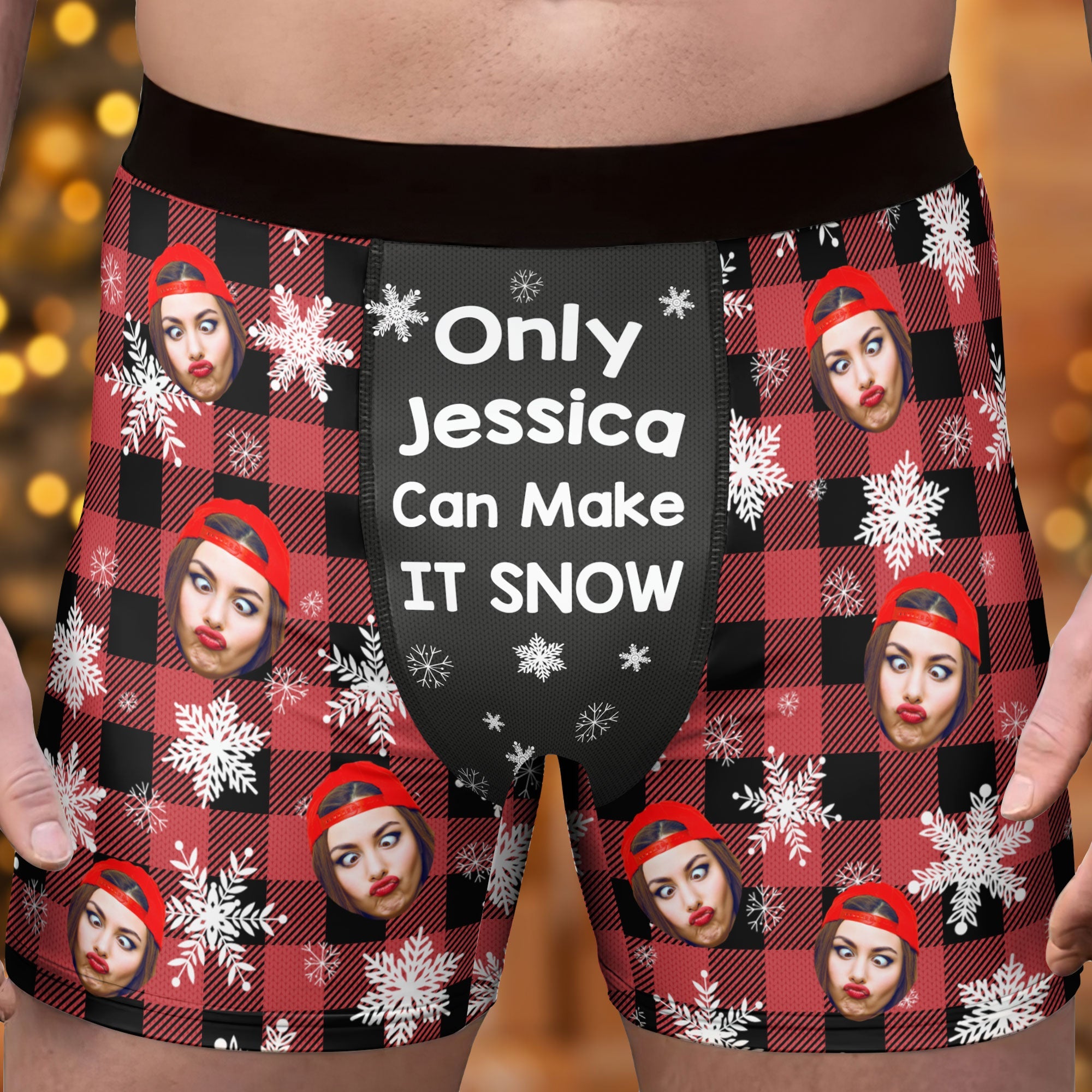 Christmas Funny Husband Boyfriend Make It Snow - Personalized Photo Men's Boxer Briefs