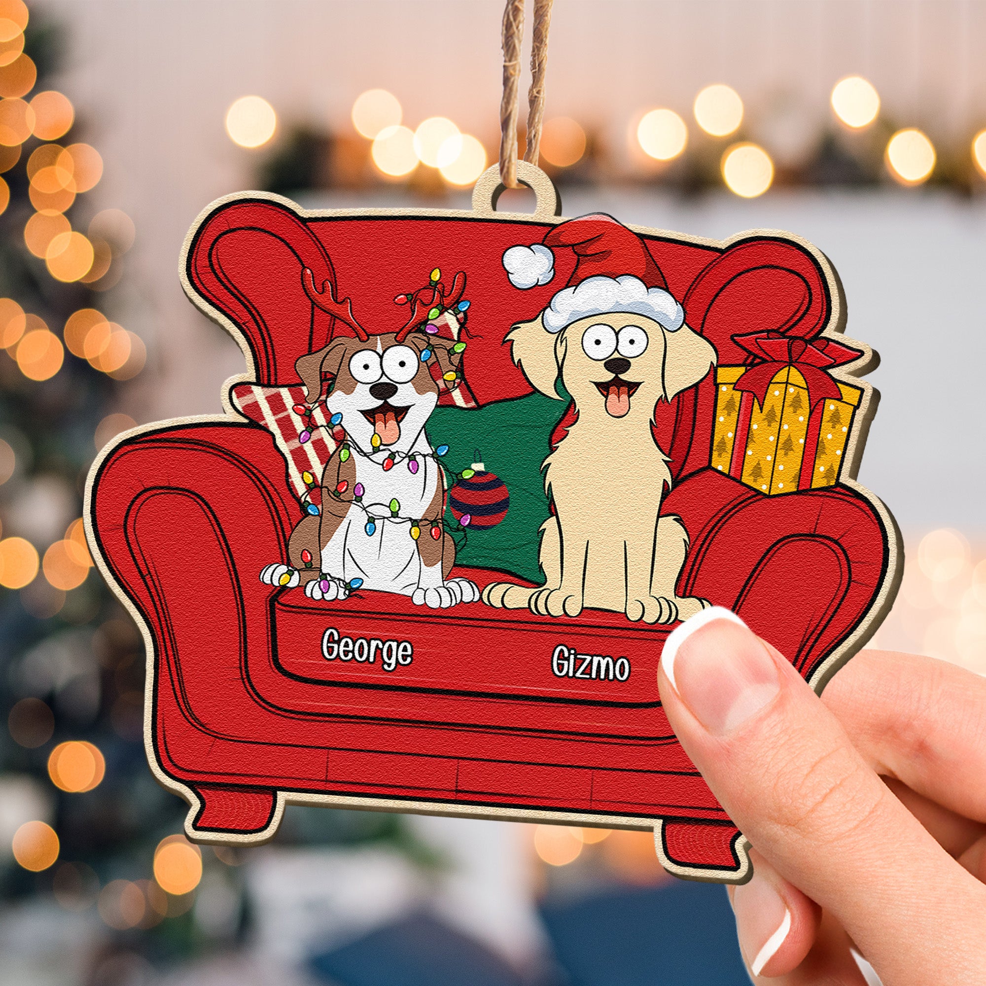 Christmas Funny Pet Sitting In Armchair - Personalized Wooden Ornament