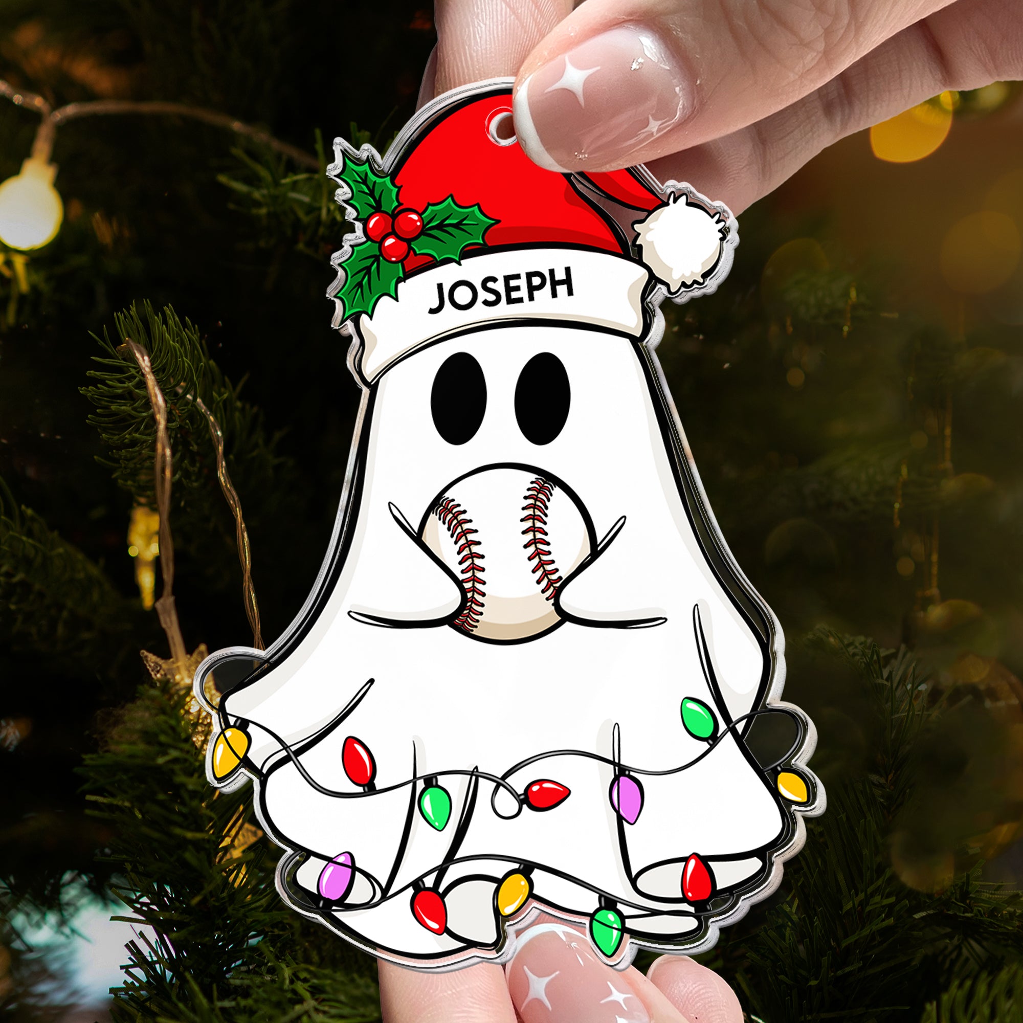 Christmas Ghost Baseball Version - Personalized Acrylic Ornament