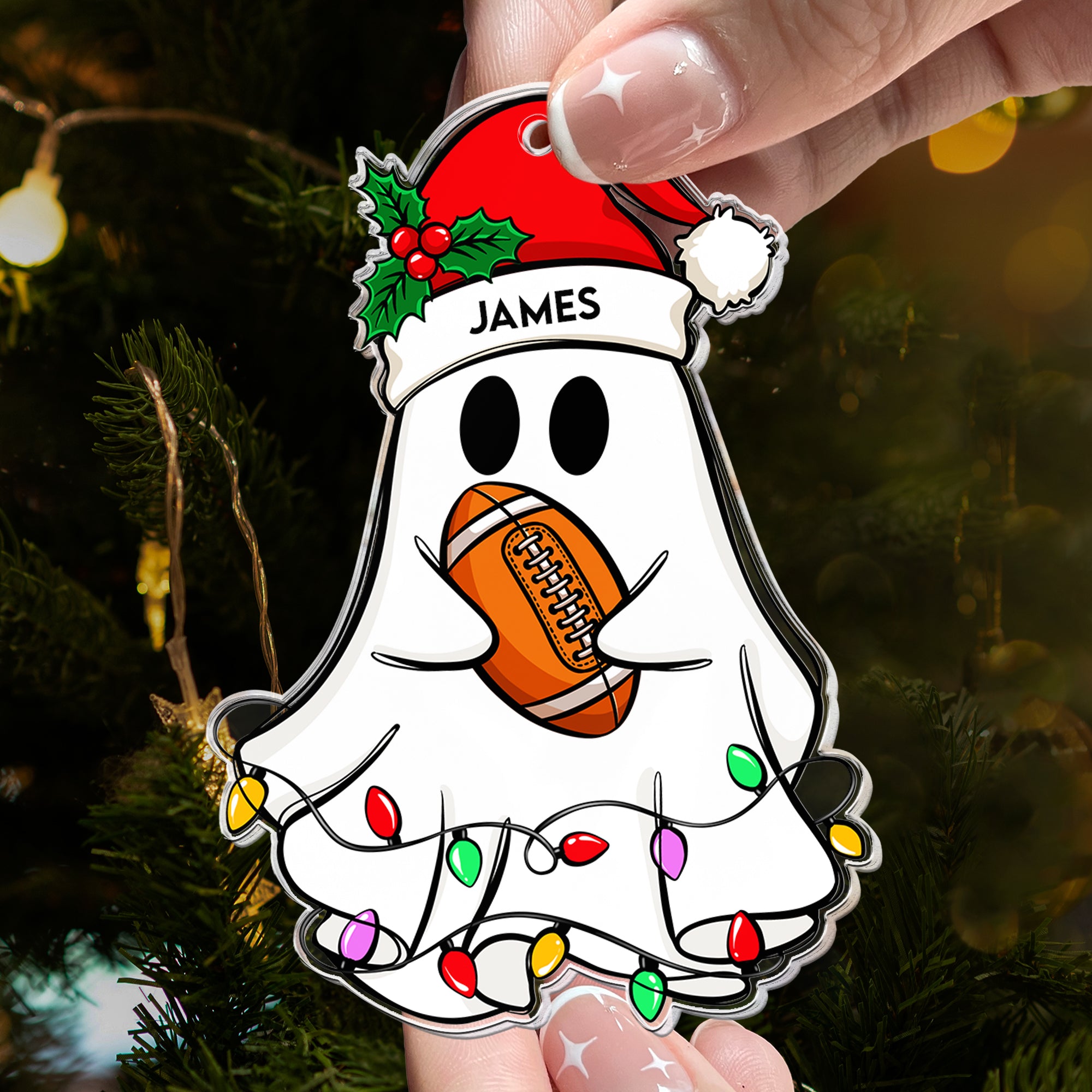 Christmas Ghost Football Version - Personalized Acrylic Ornament