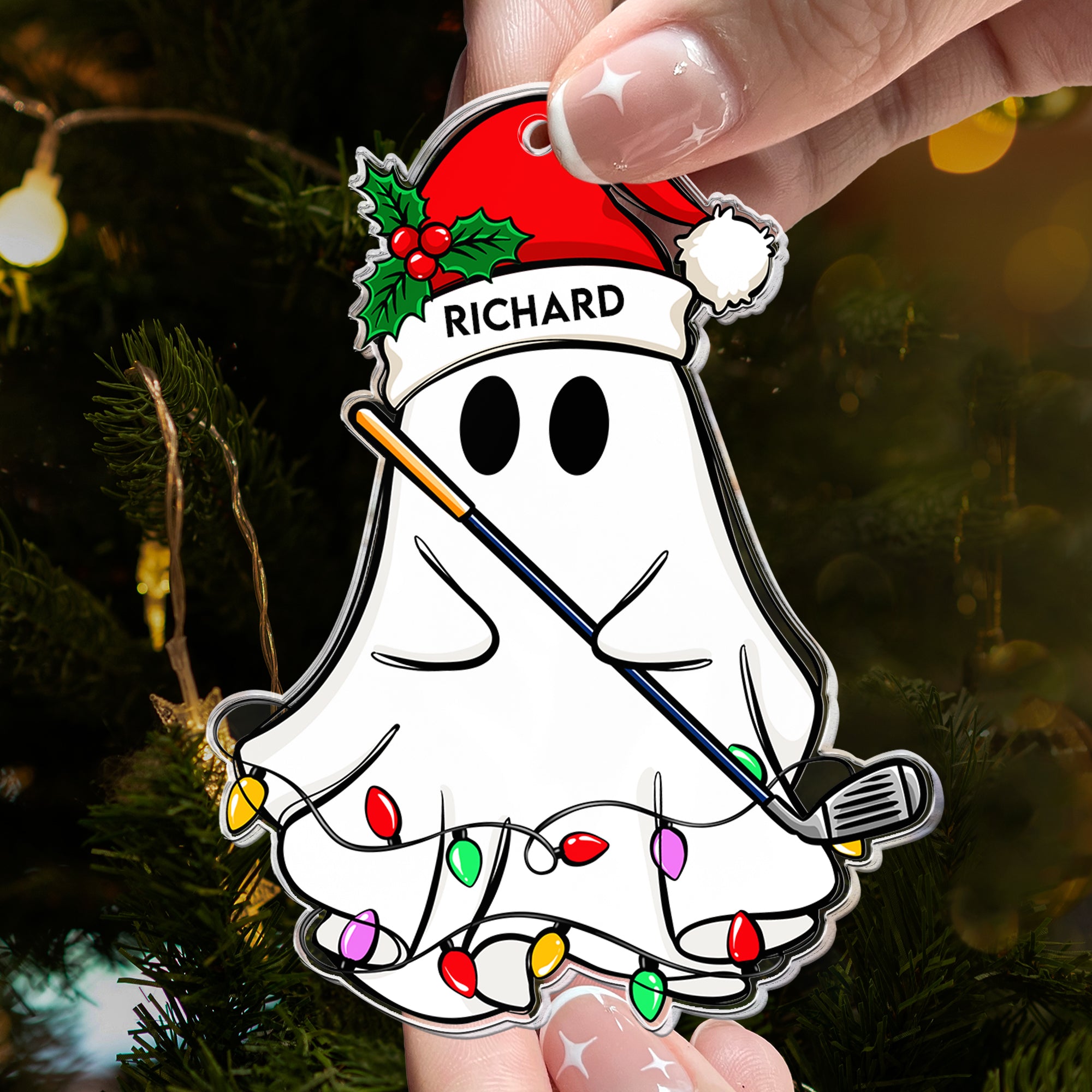 Christmas Ghost Golf Version - Personalized Acrylic Ornament