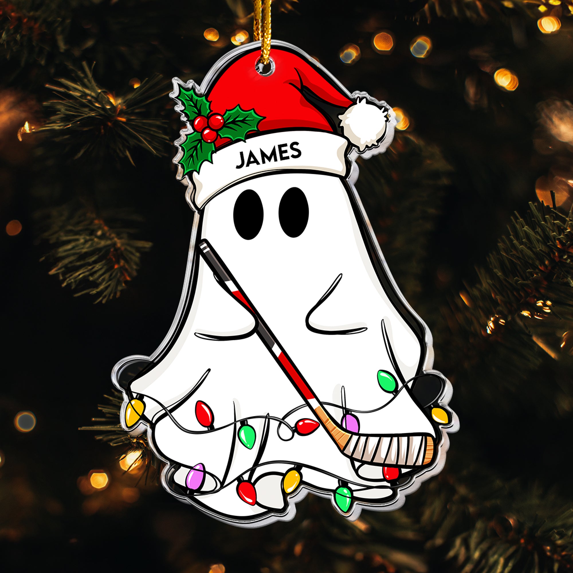 Christmas Ghost Hockey Version - Personalized Acrylic Ornament