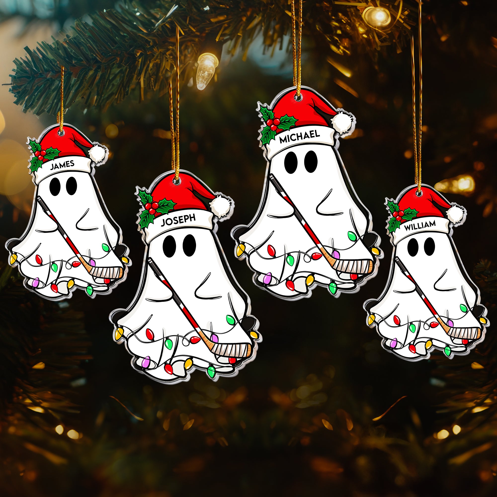 Christmas Ghost Hockey Version - Personalized Acrylic Ornament