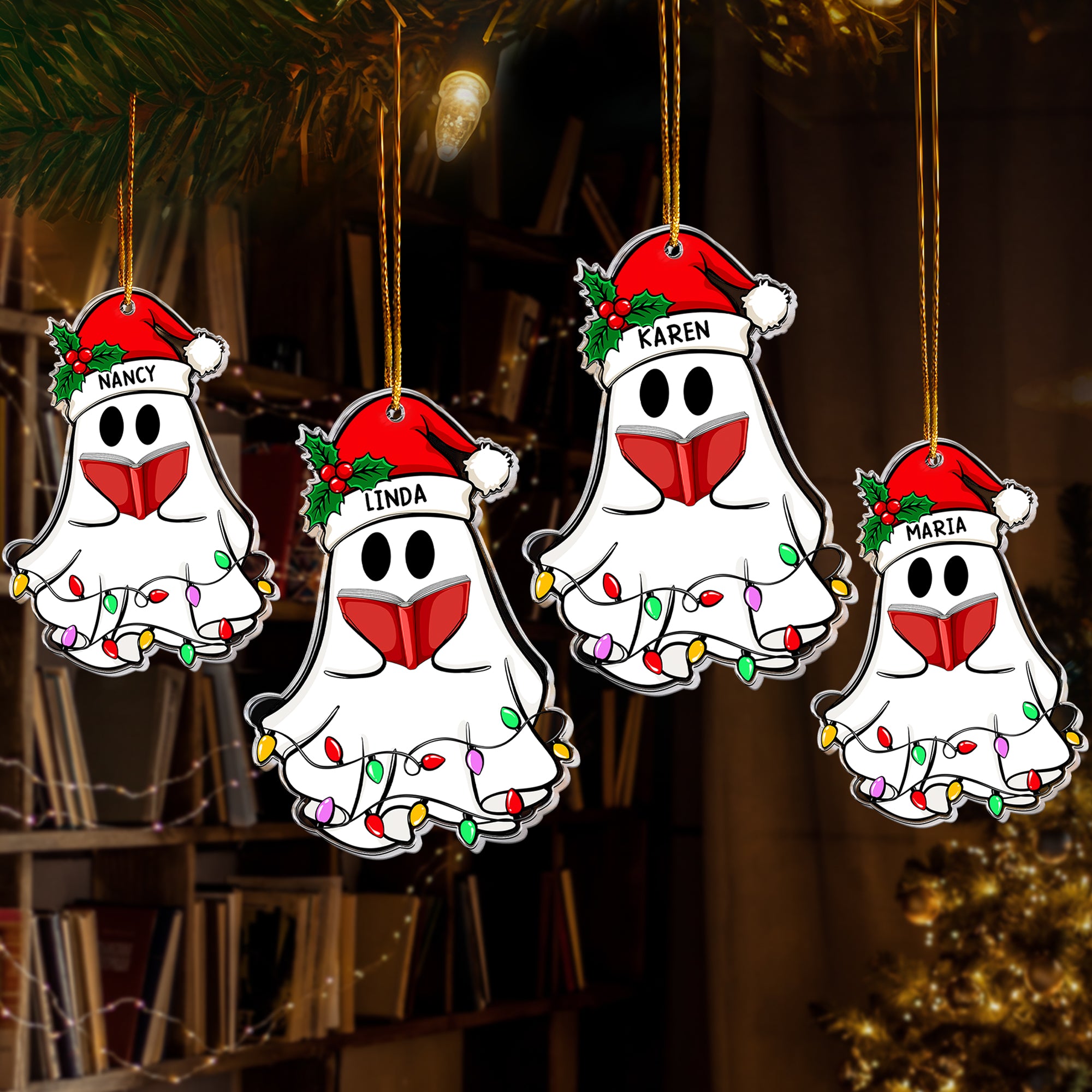 Christmas Ghost Reading Book Version - Personalized Acrylic Ornament