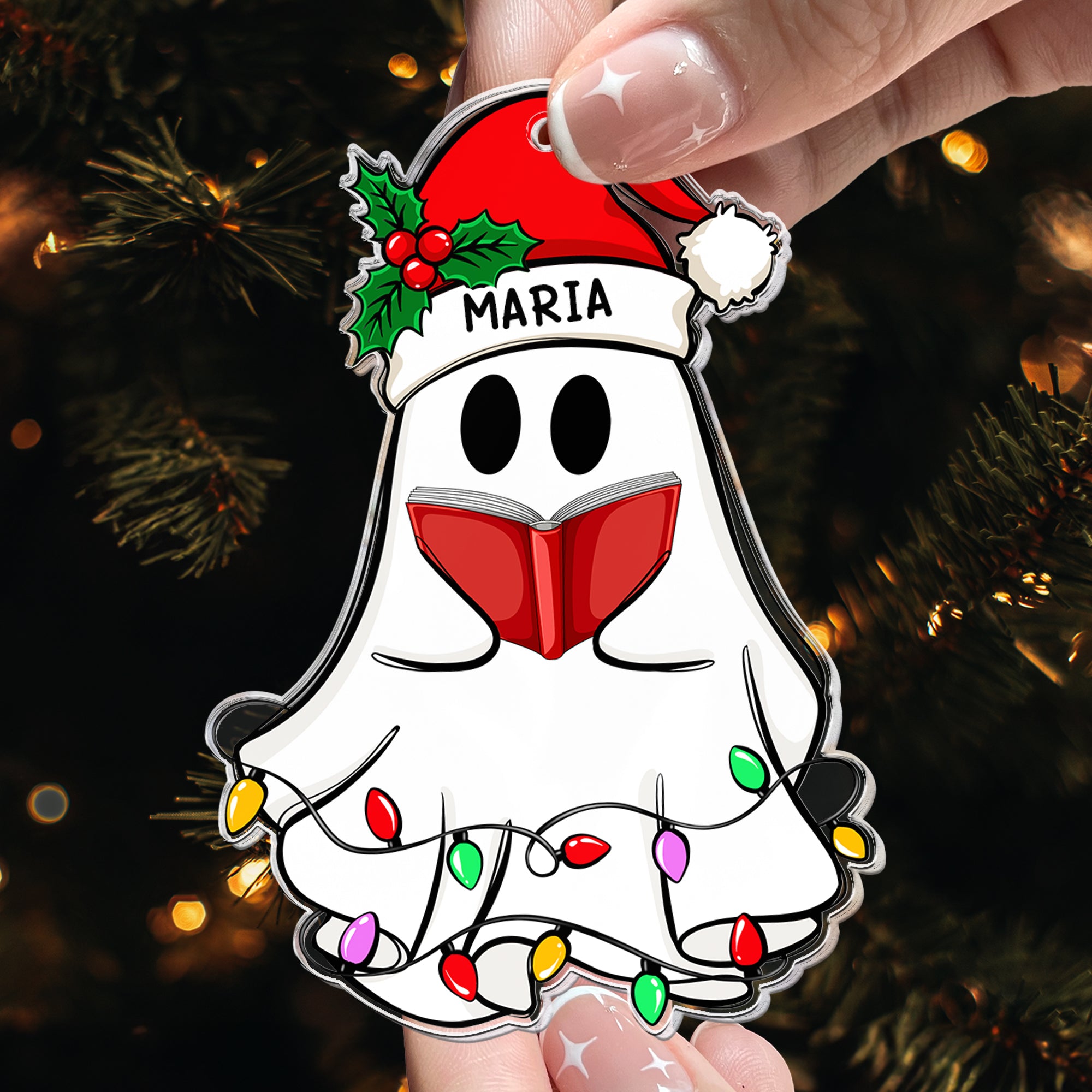 Christmas Ghost Reading Book Version - Personalized Acrylic Ornament