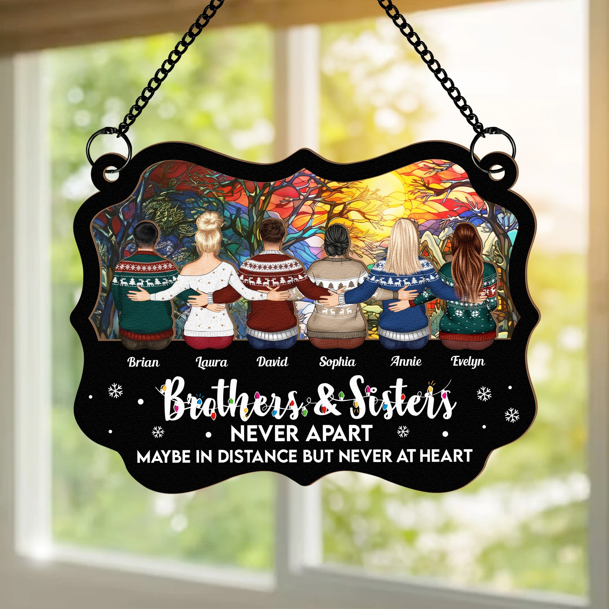 Christmas Gift For Siblings - Personalized Window Hanging Suncatcher Ornament