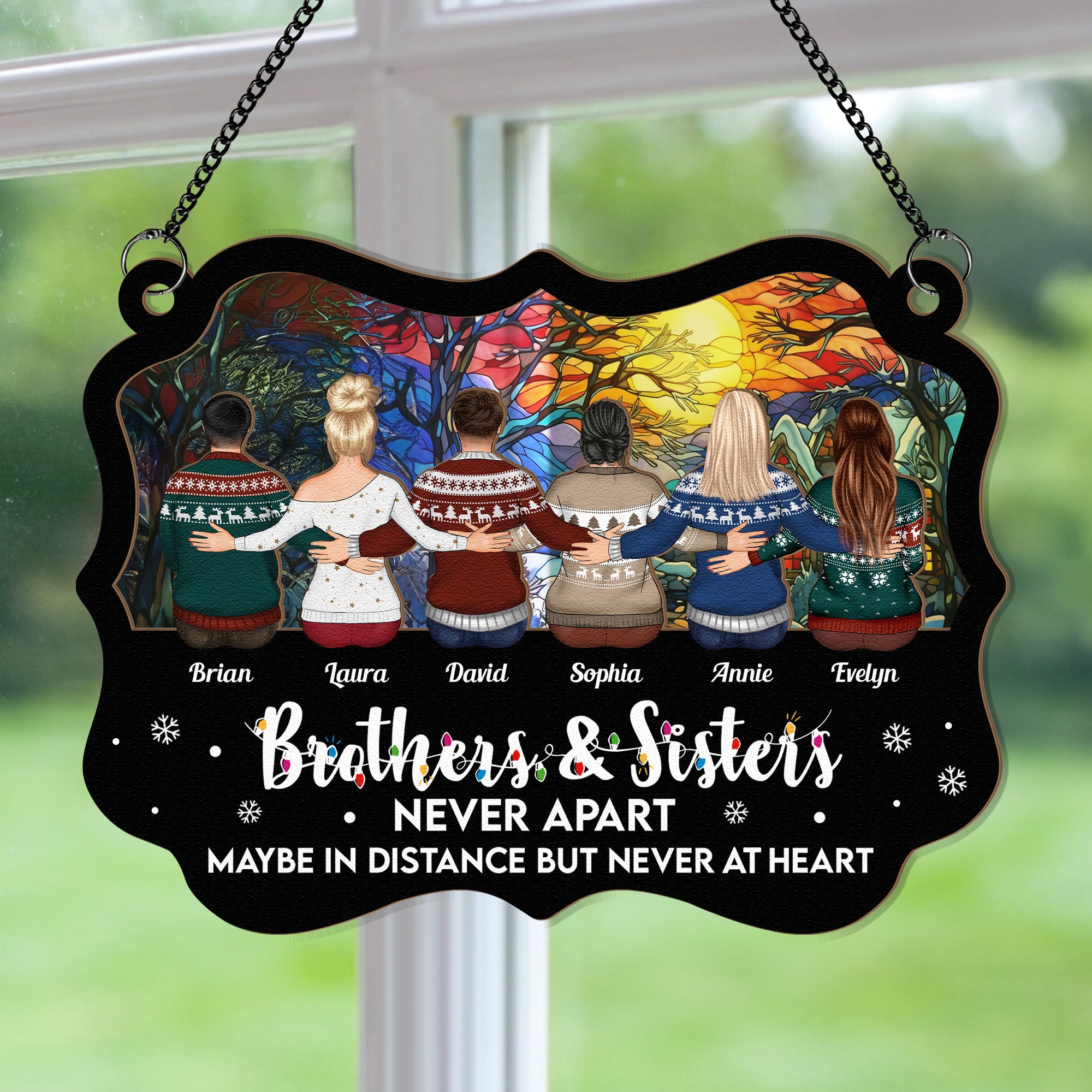 Christmas Gift For Siblings - Personalized Window Hanging Suncatcher Ornament