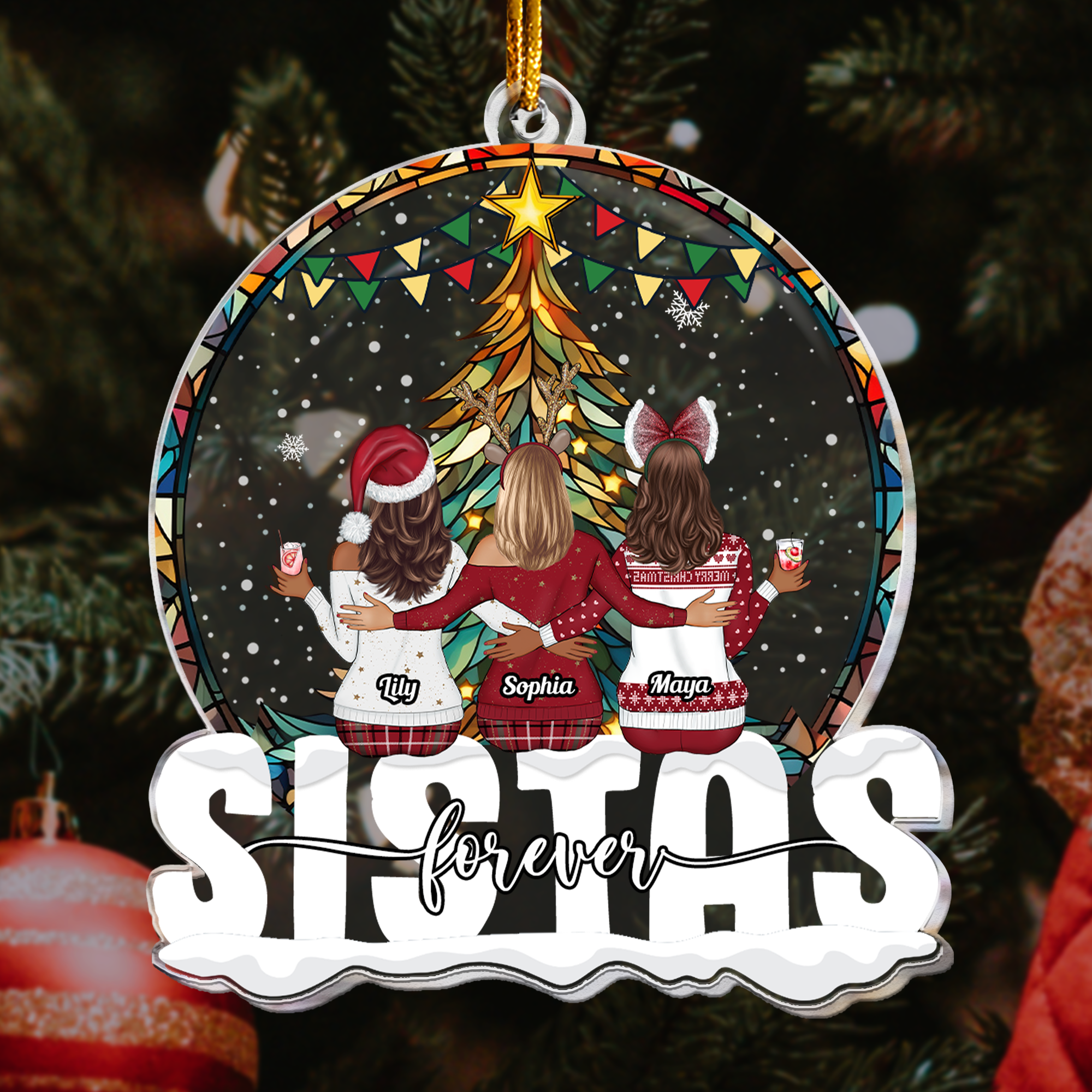 Christmas Gift For Sistas Forever - Personalized Acrylic Ornament