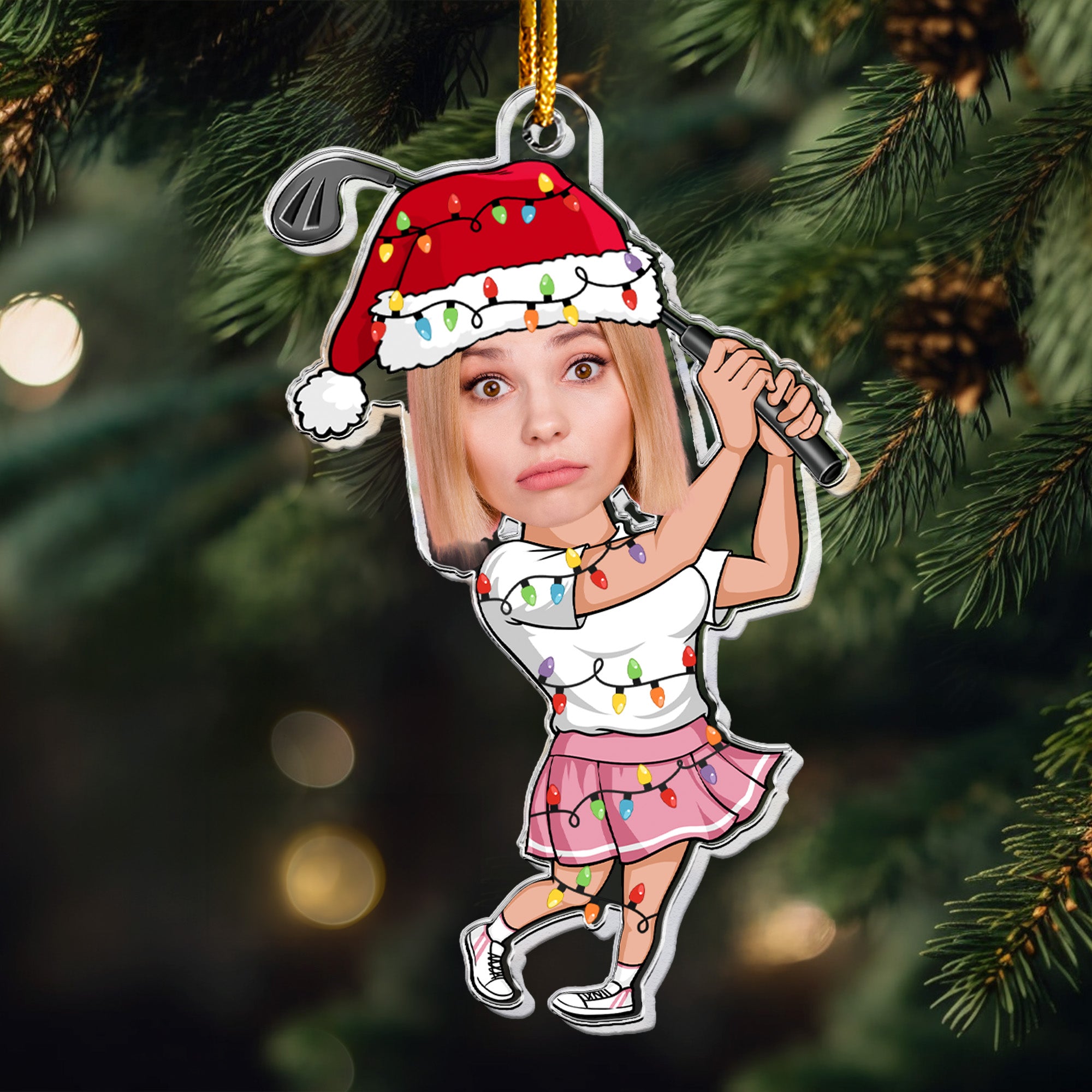 Christmas Golf Player - Personalized Acrylic Photo Ornament