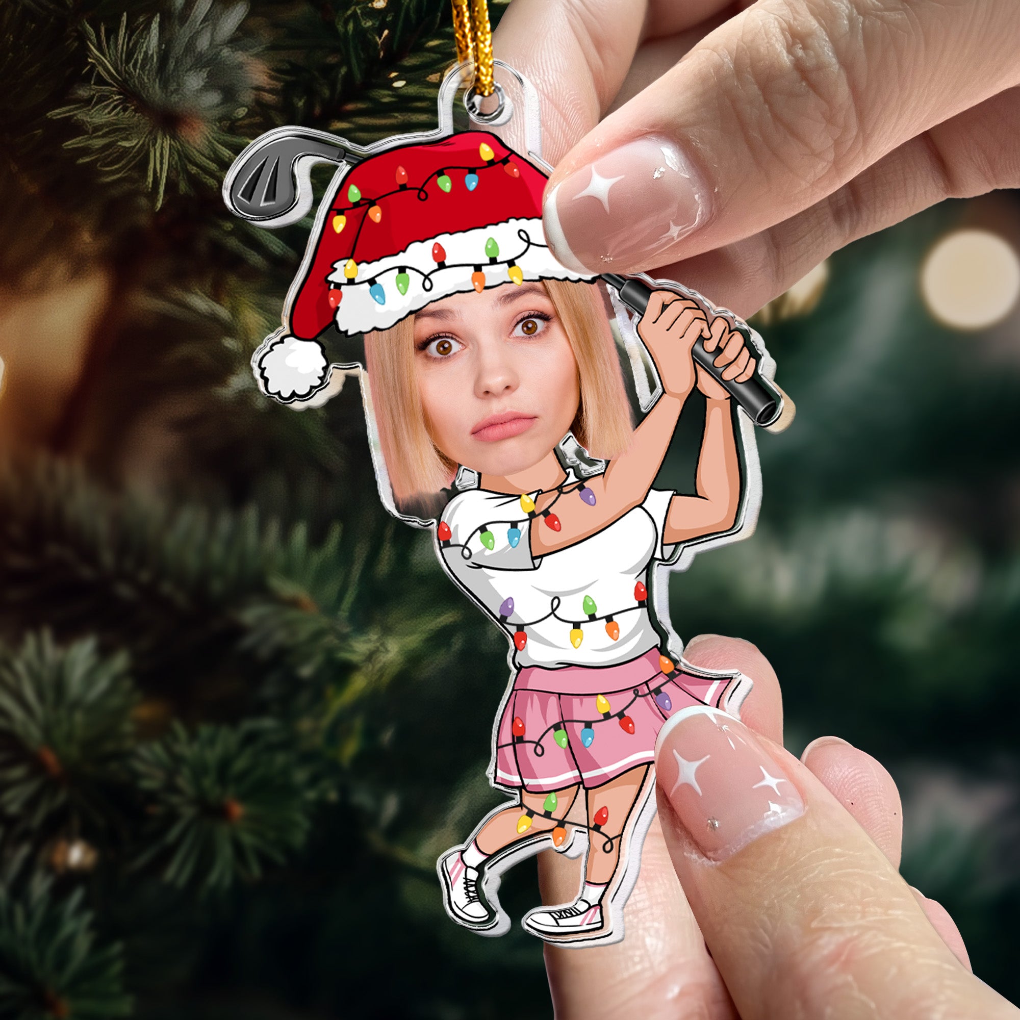 Christmas Golf Player - Personalized Acrylic Photo Ornament