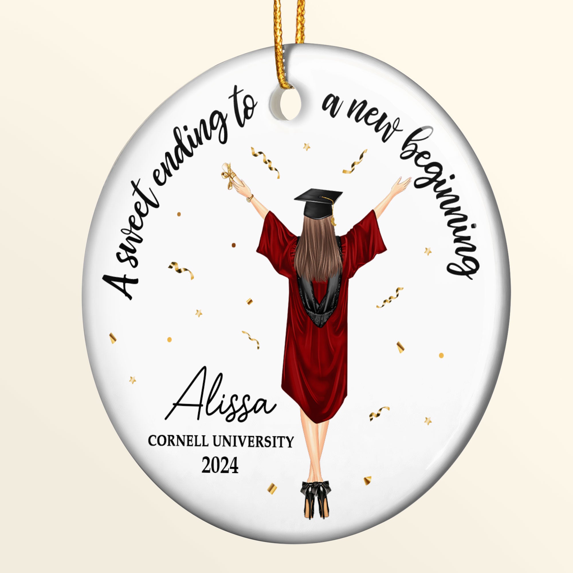 Christmas Graduation Sweet Ending To New Beginning - Personalized Ceramic Ornament