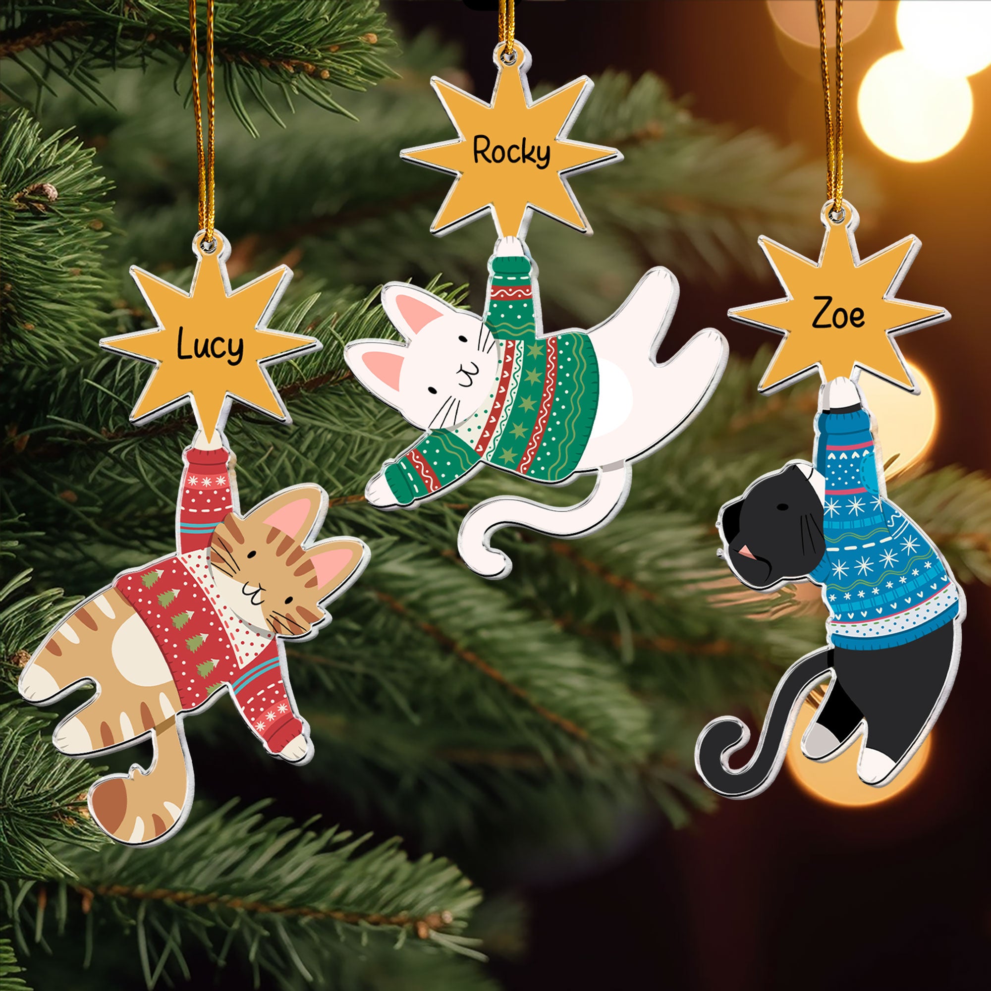 Christmas Hanging Funny Cats - Personalized Acrylic Ornament