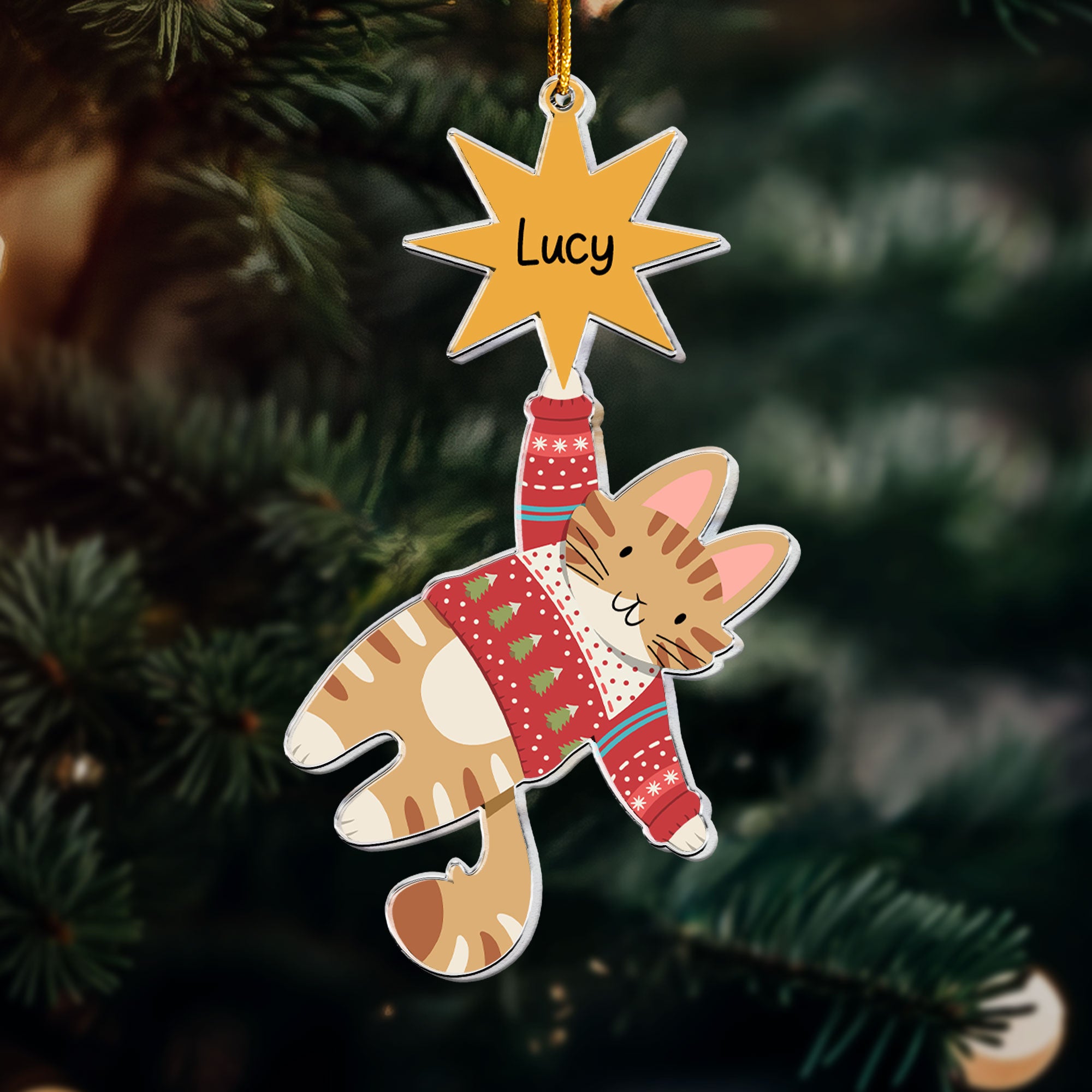 Christmas Hanging Funny Cats - Personalized Acrylic Ornament