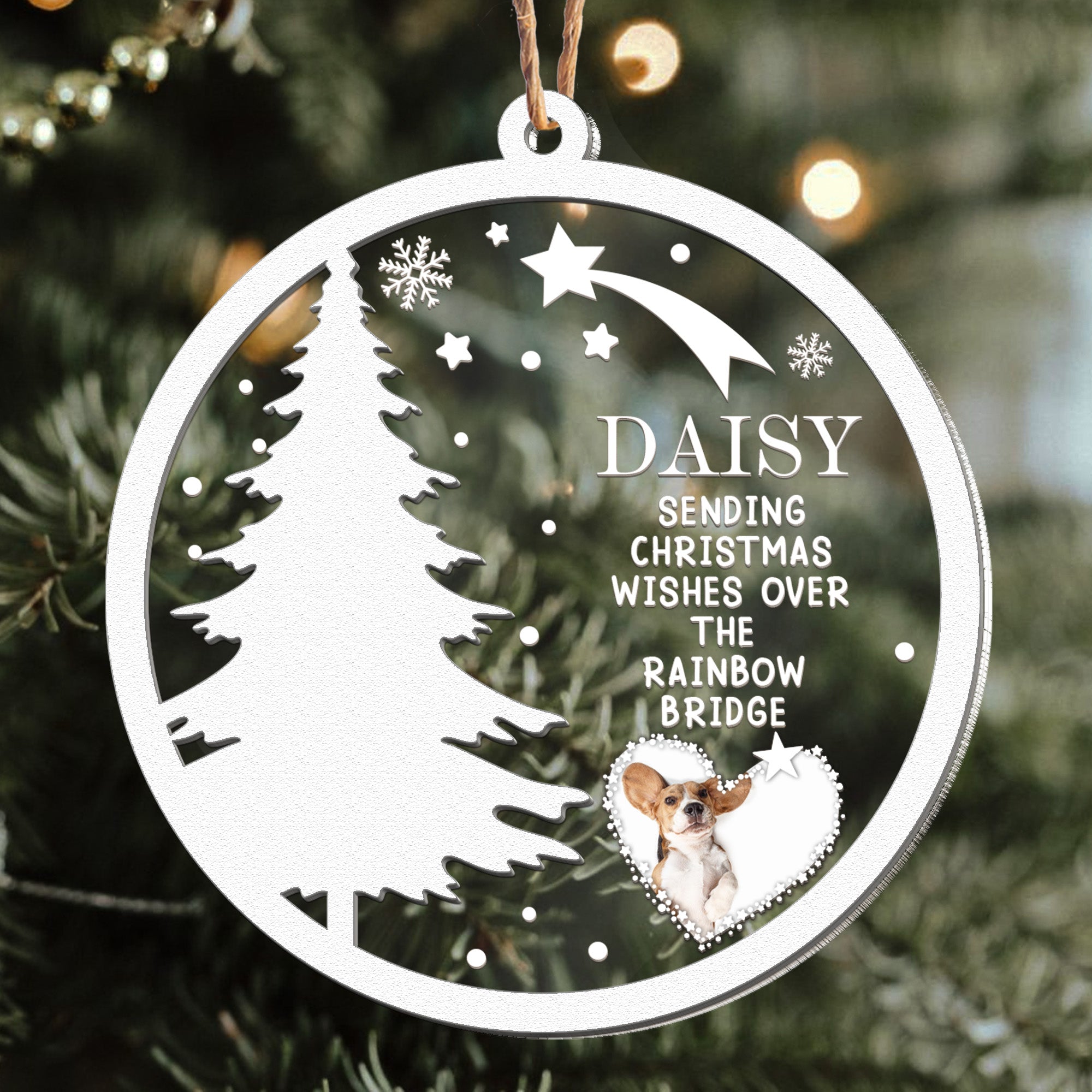 Christmas Pet Memorial - Personalized Photo Wood And Acrylic Ornament