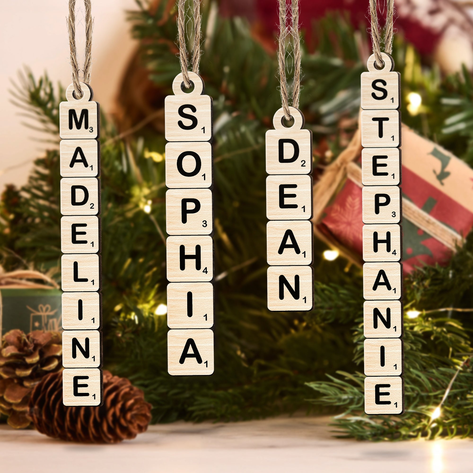 Christmas Scrabble Ornament Family Name Ornament - Personalized Wooden Ornament