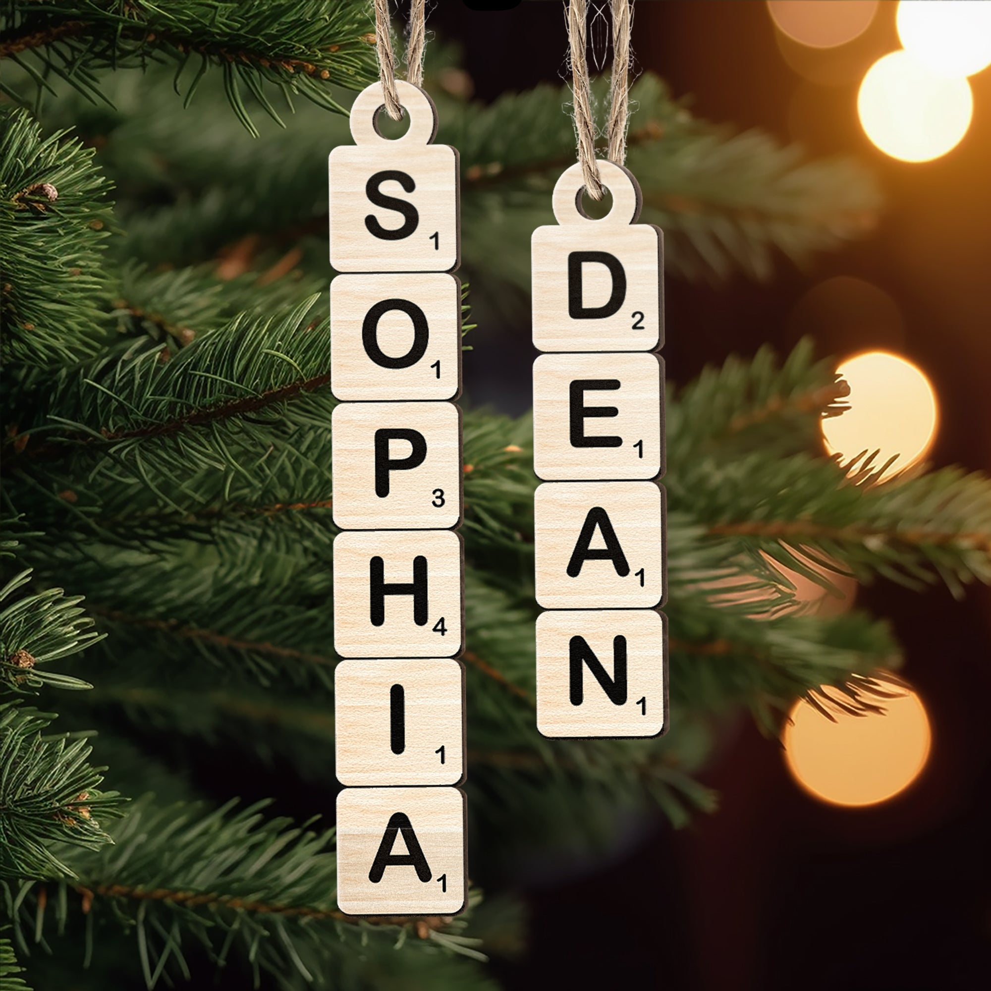 Christmas Scrabble Ornament Family Name Ornament - Personalized Wooden Ornament