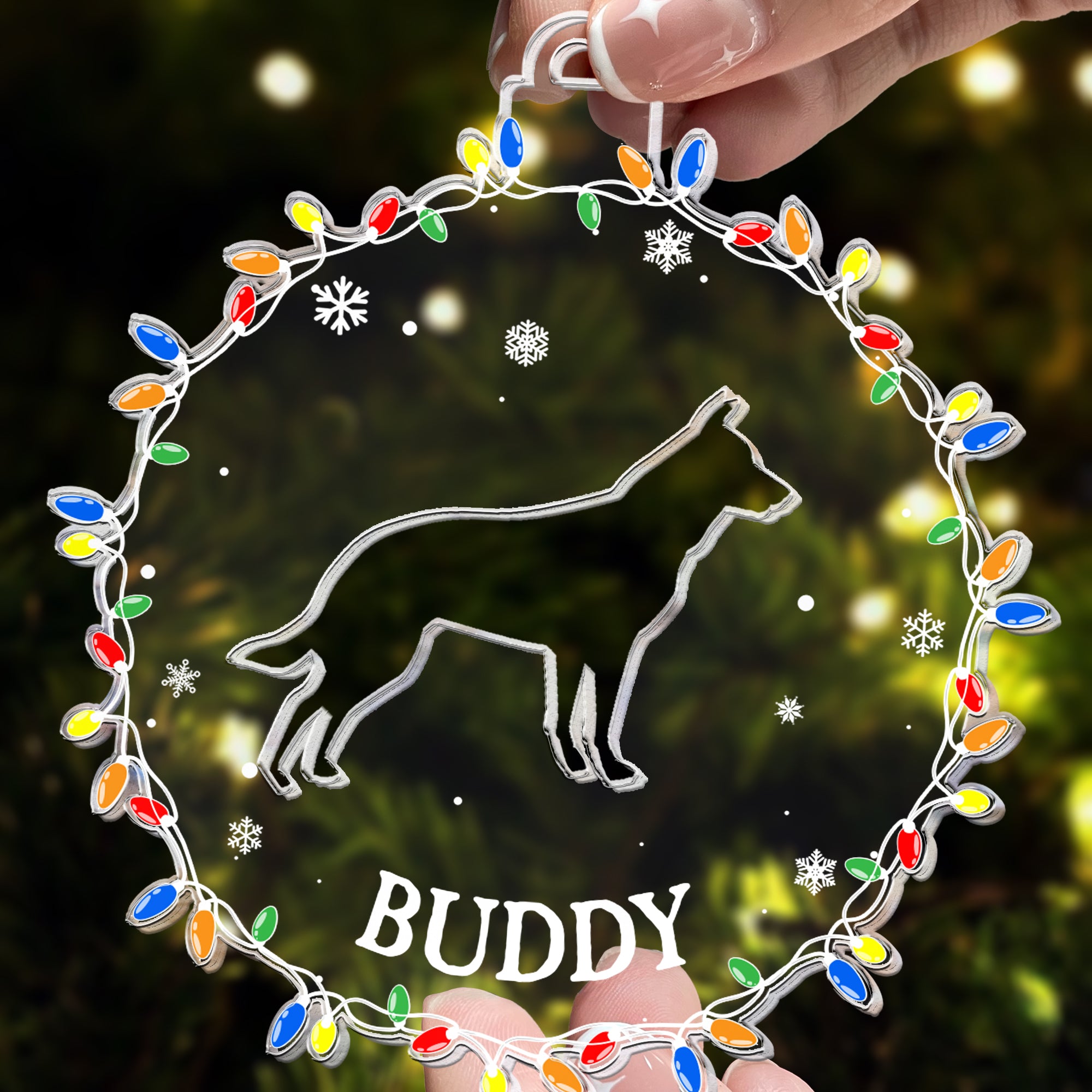 Christmas Silhouette Dog - Personalized Acrylic Ornament