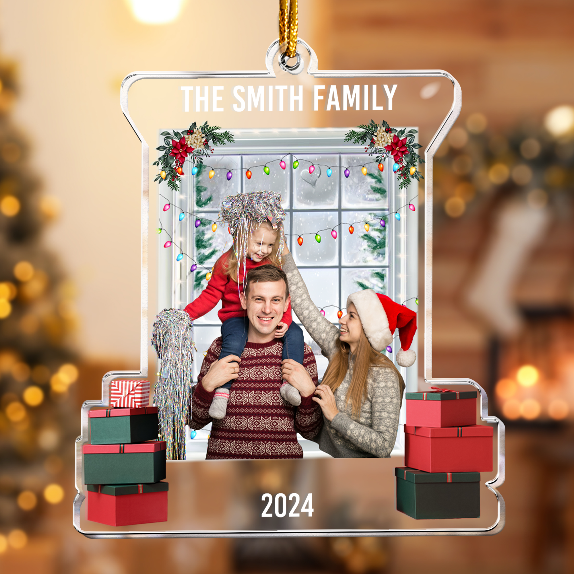 Christmas Snow Window Family Upload Photo 2024 - Personalized Acrylic Photo Ornament