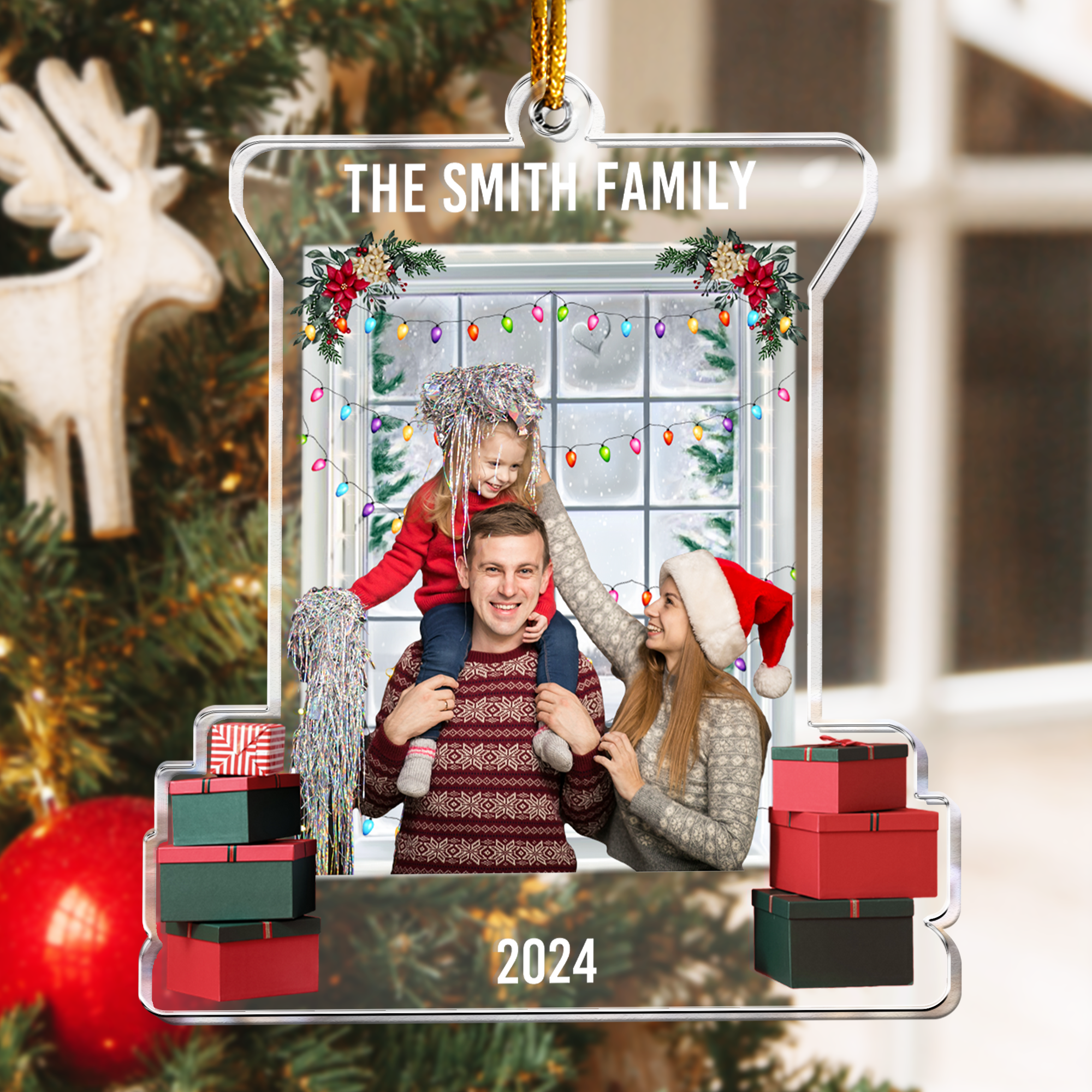 Christmas Snow Window Family Upload Photo 2024 - Personalized Acrylic Photo Ornament