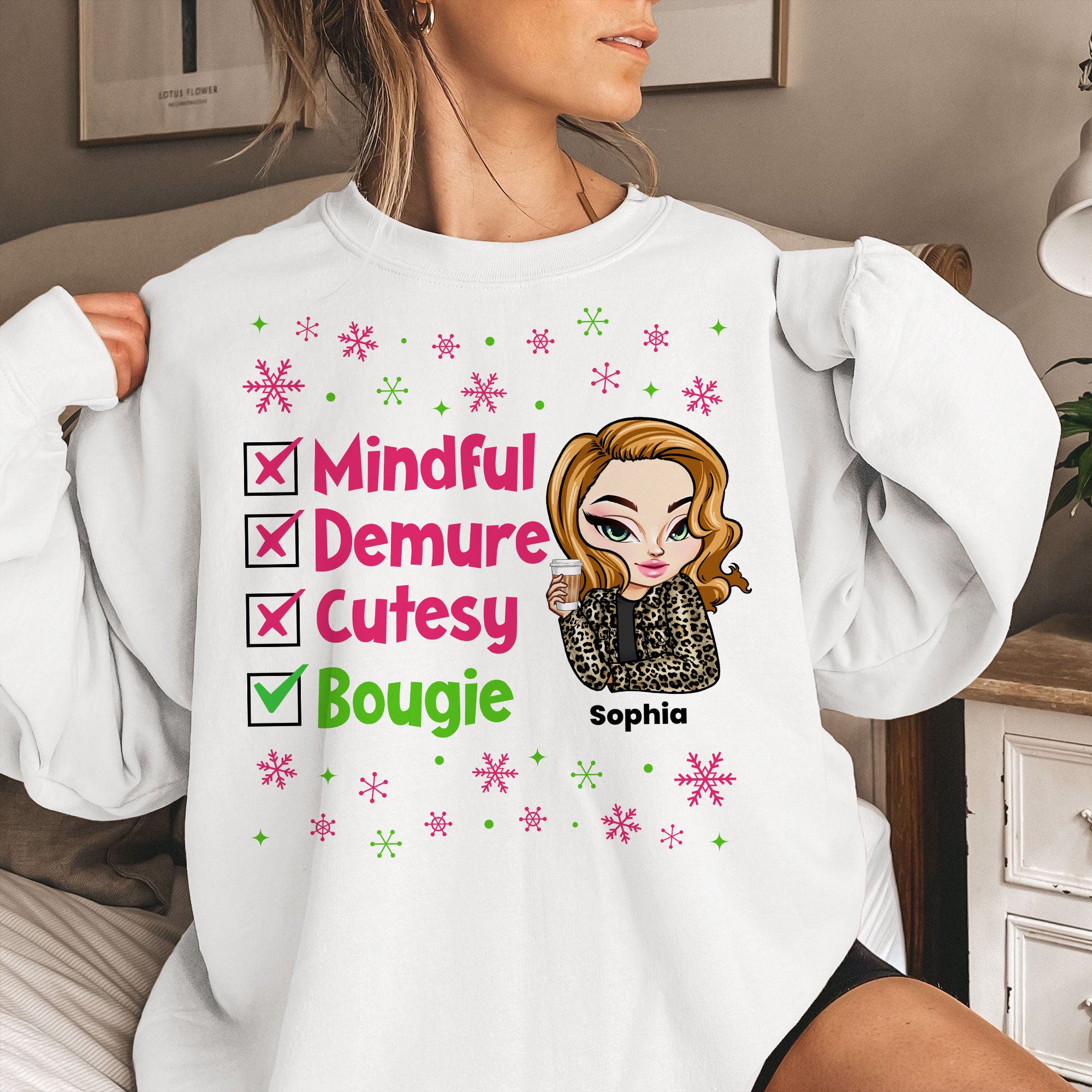 Christmas Sweatshirt Mindful Demure Cutesy Bougie - Personalized Sweatshirt