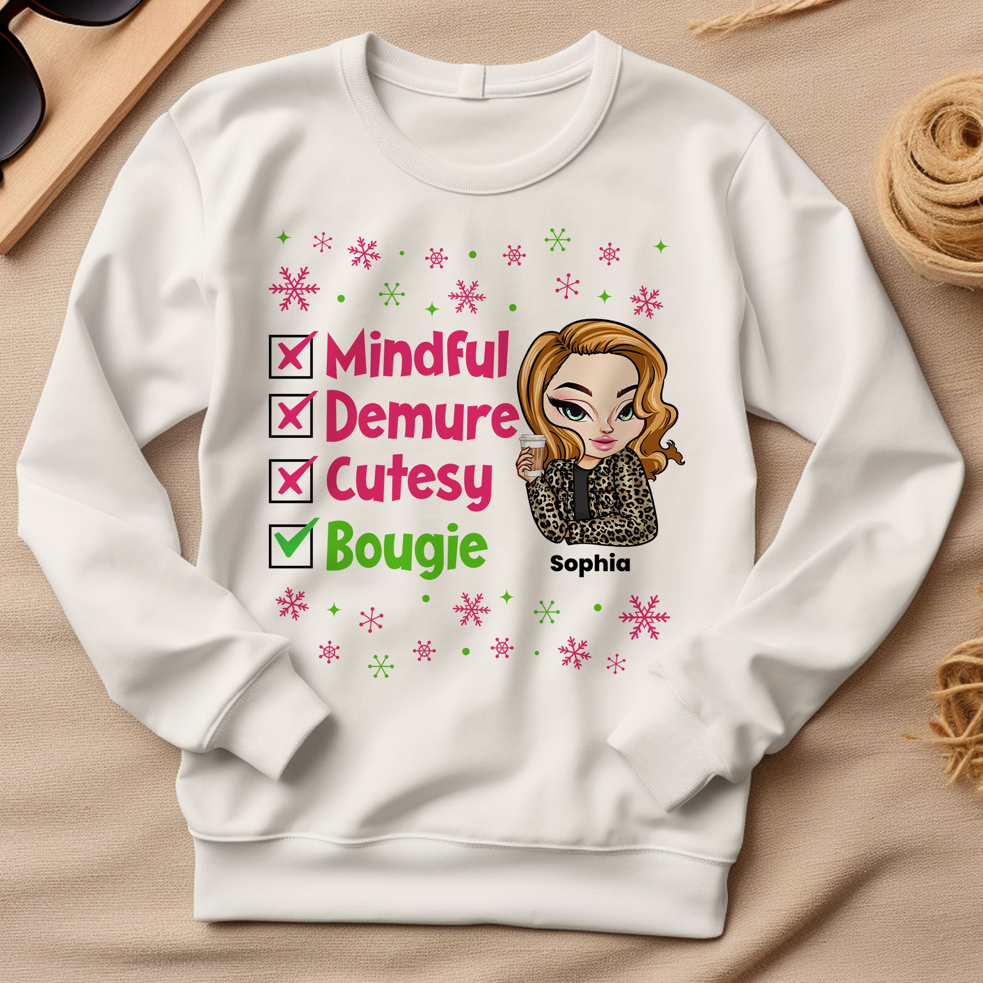 Christmas Sweatshirt Mindful Demure Cutesy Bougie - Personalized Sweatshirt