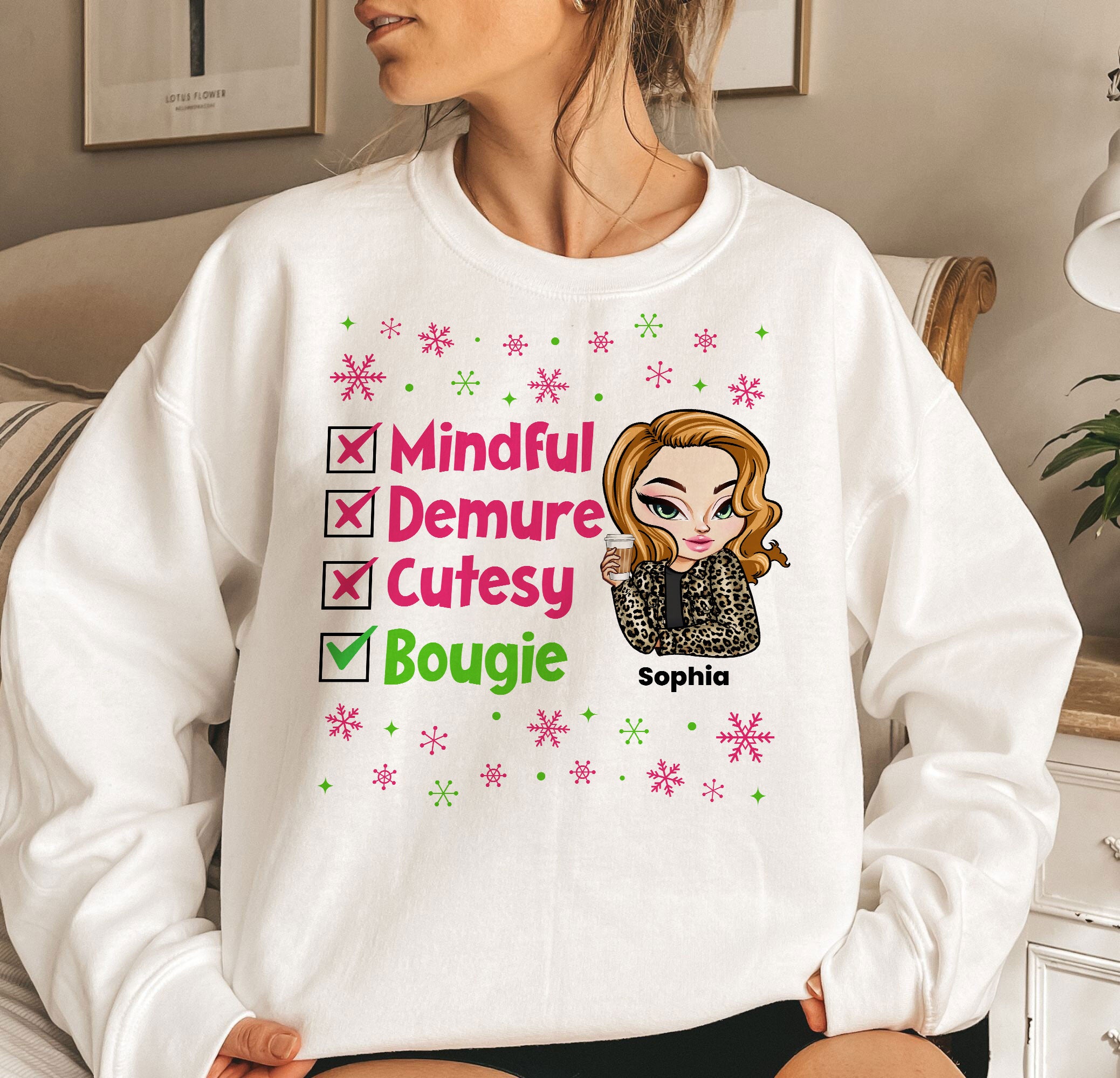 Christmas Sweatshirt Mindful Demure Cutesy Bougie - Personalized Sweatshirt