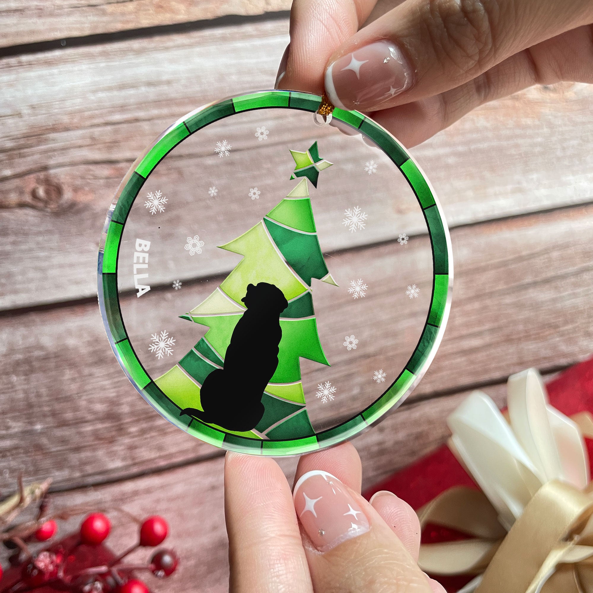 Christmas Tree Black Backside Dog - Personalized Acrylic Ornament