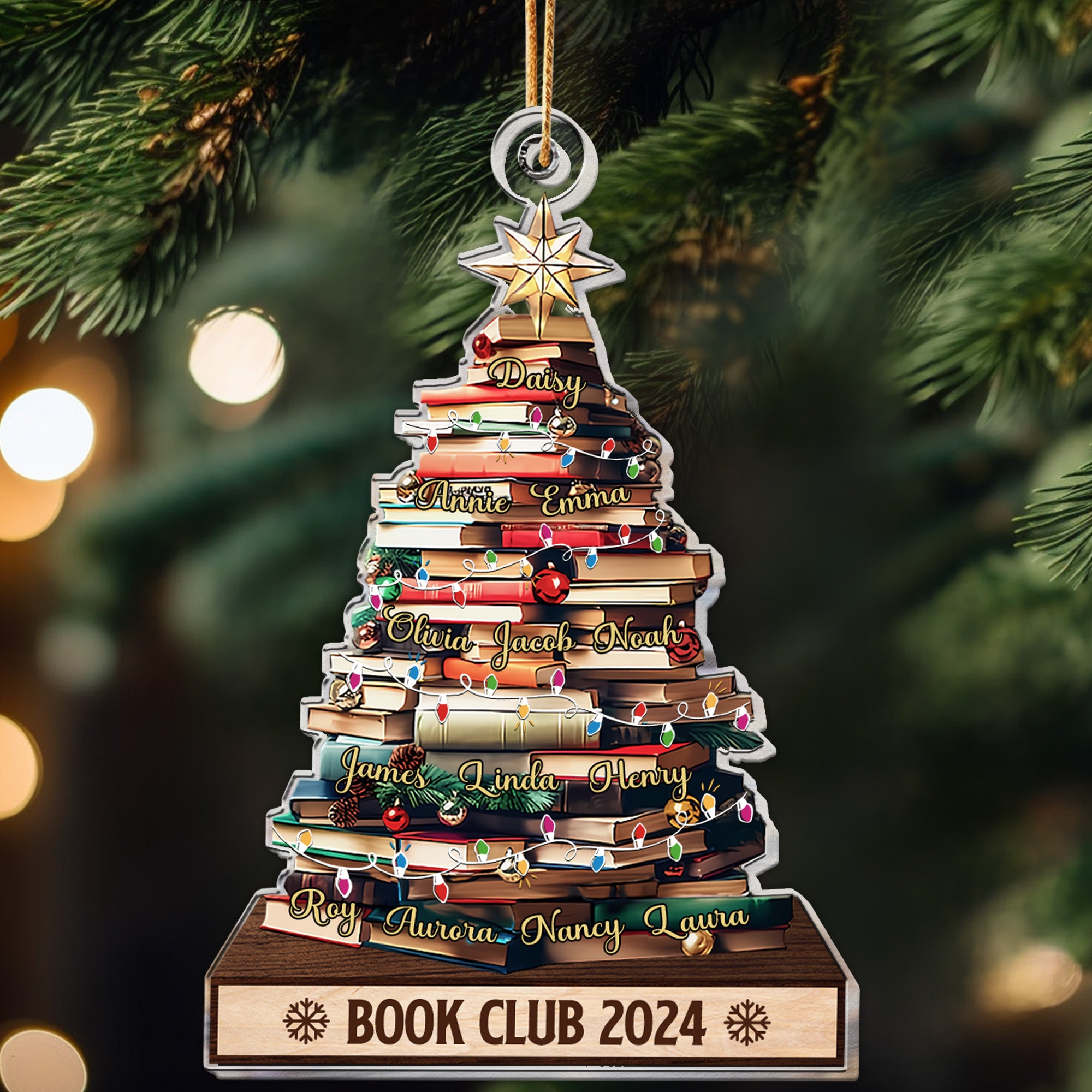 Christmas Tree Book Club Custom Names - Personalized Acrylic Ornament