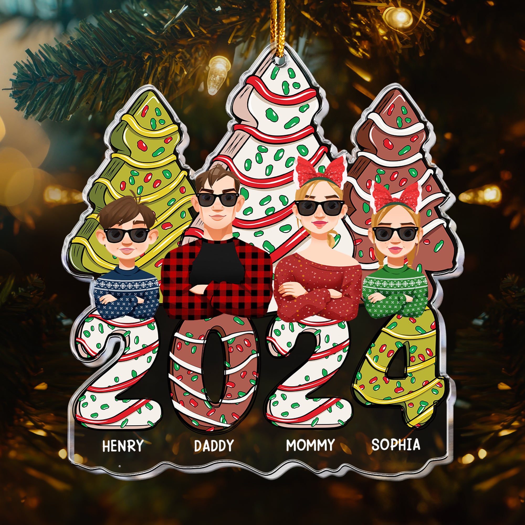 Christmas Tree Cake Family Together - Personalized Acrylic Ornament