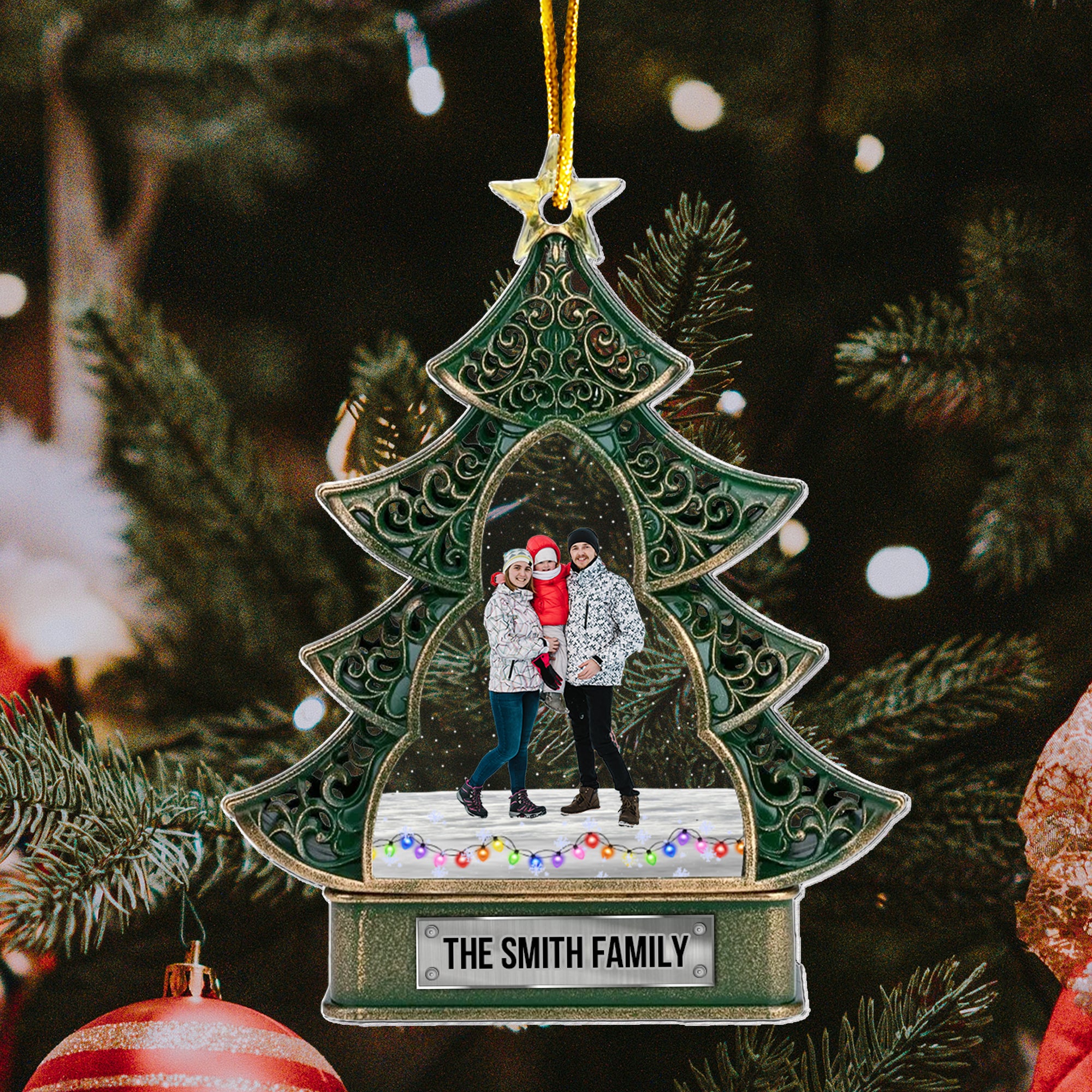 Christmas Tree Family Custom Photo - Personalized Acrylic Photo Ornament