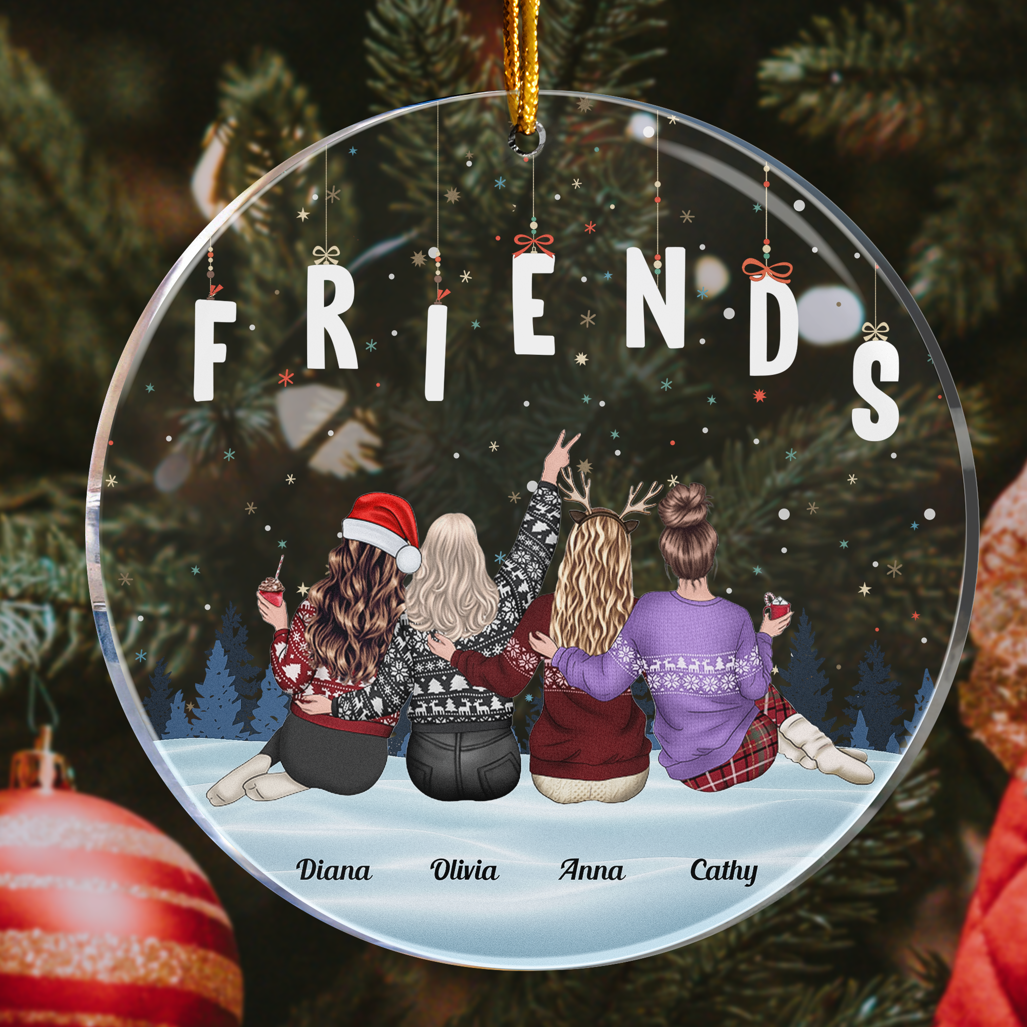 Christmas With Friends Forever - Personalized Acrylic Ornament