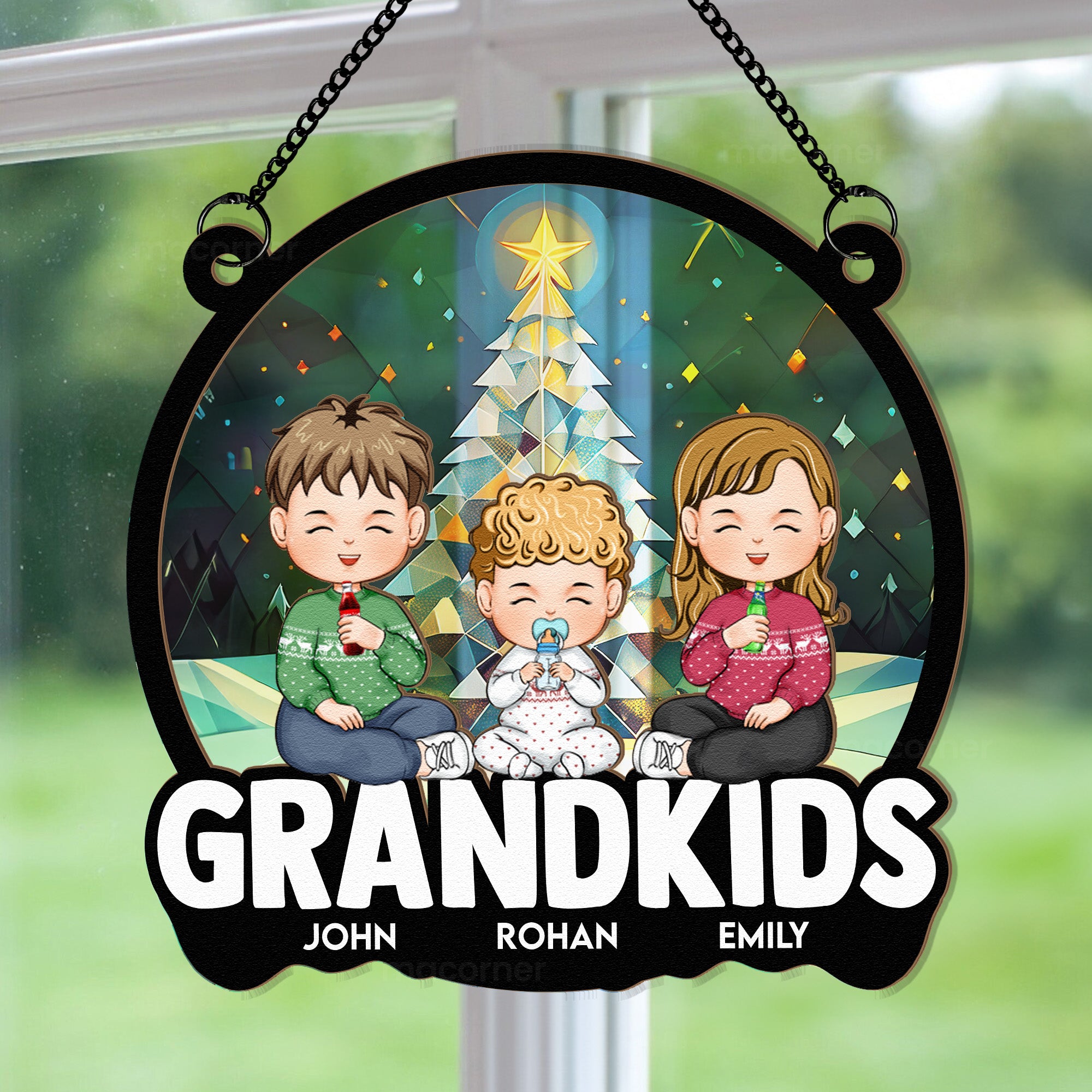 Christmas With Grandkids - Personalized Window Hanging Suncatcher Ornament