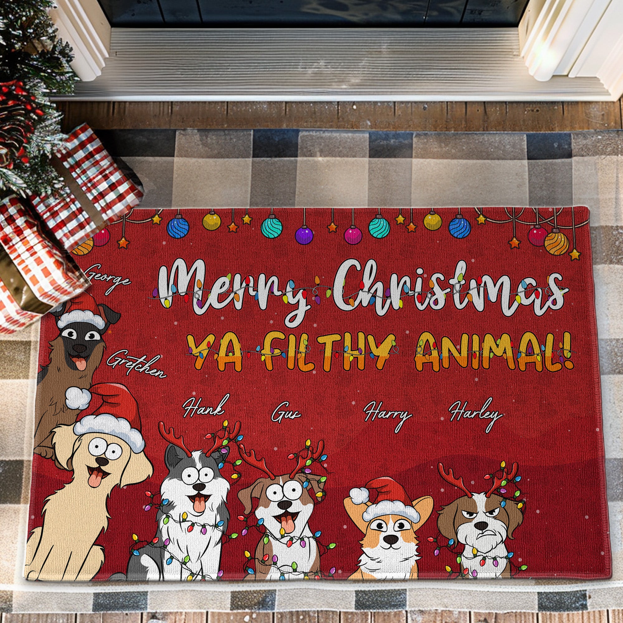 Christmas With Pets Merry Christmas Ya Filthy Animal - Personalized Doormat