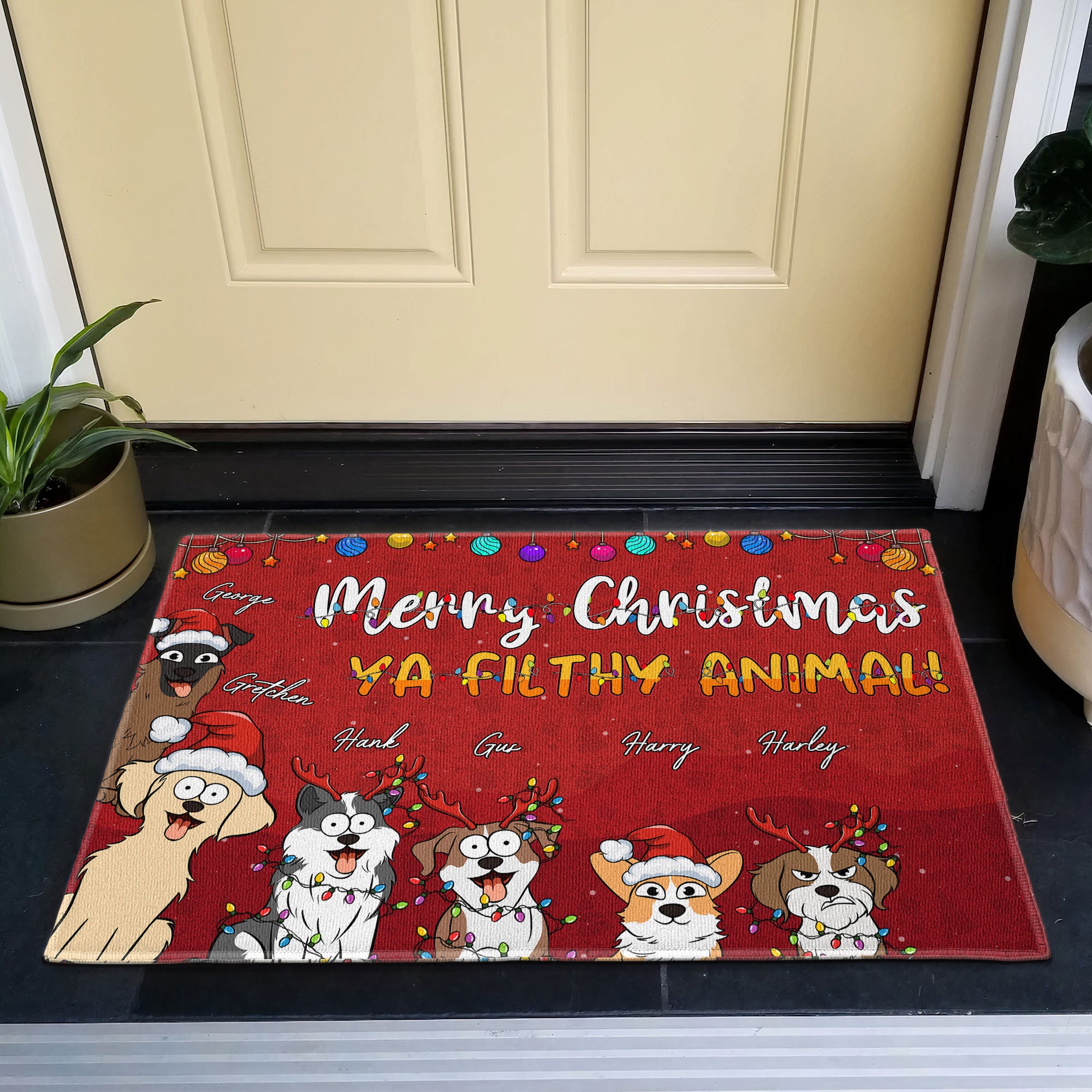 Christmas With Pets Merry Christmas Ya Filthy Animal - Personalized Doormat