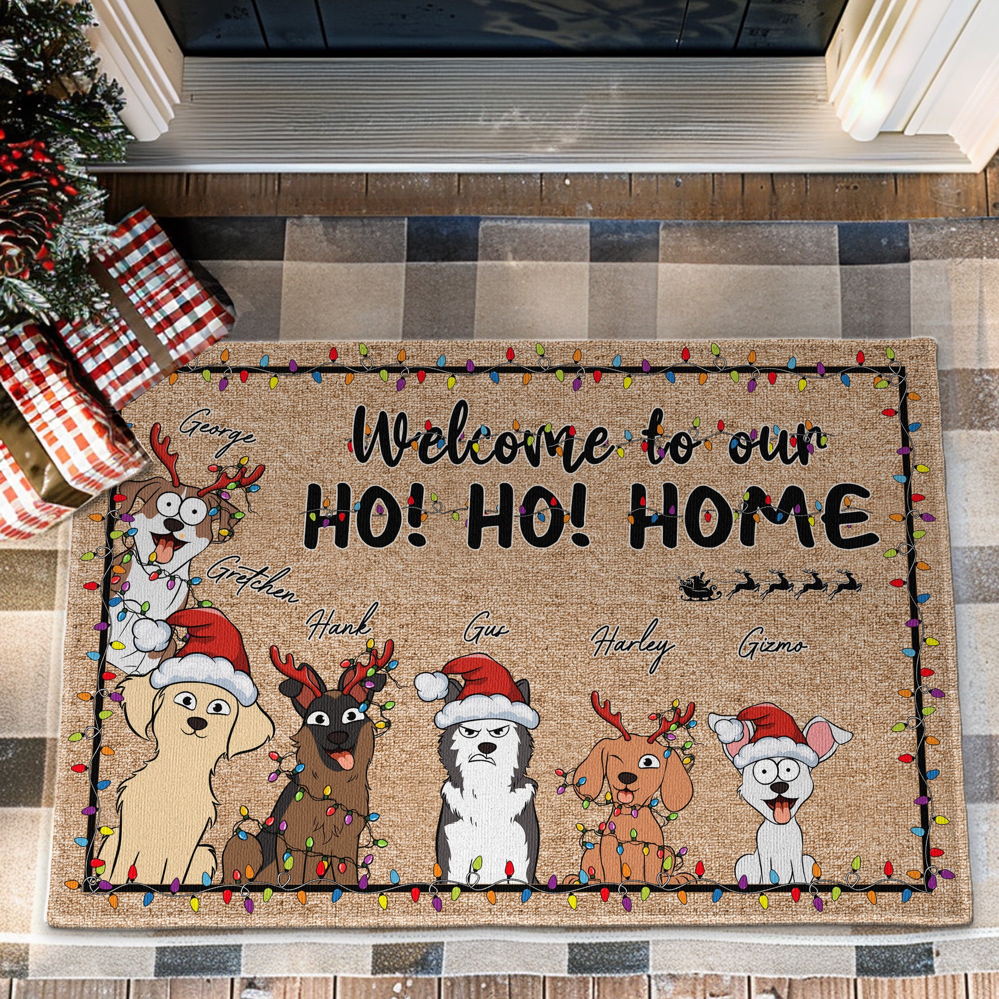 Christmas With Pets Welcome To My Ho!Ho!Home - Personalized Doormat