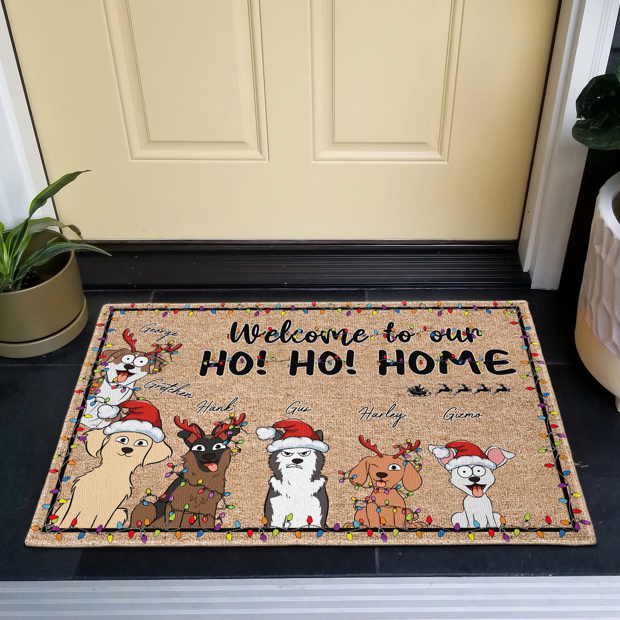 Christmas With Pets Welcome To My Ho!Ho!Home - Personalized Doormat