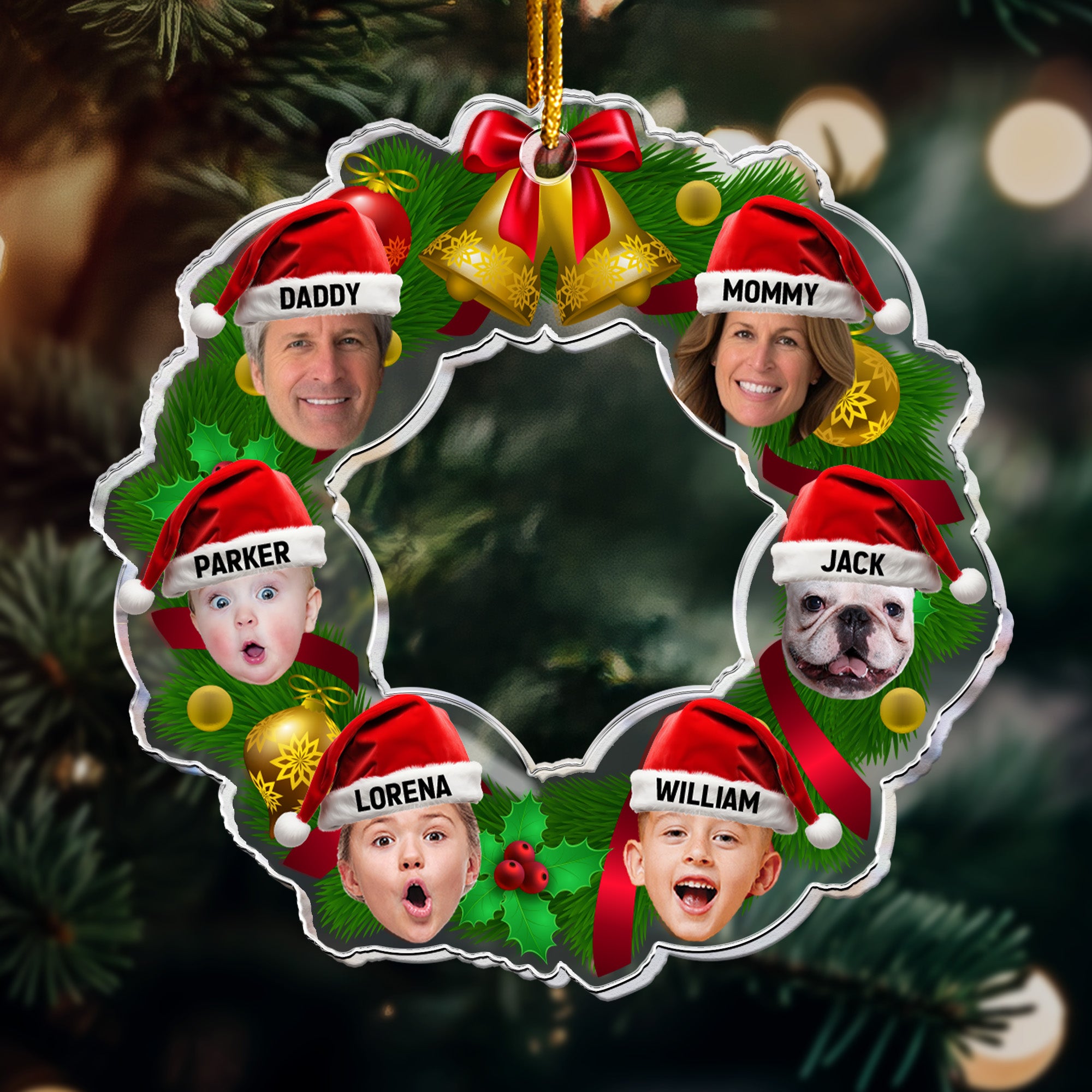 Christmas Wreath Family - Personalized Acrylic Photo Ornament