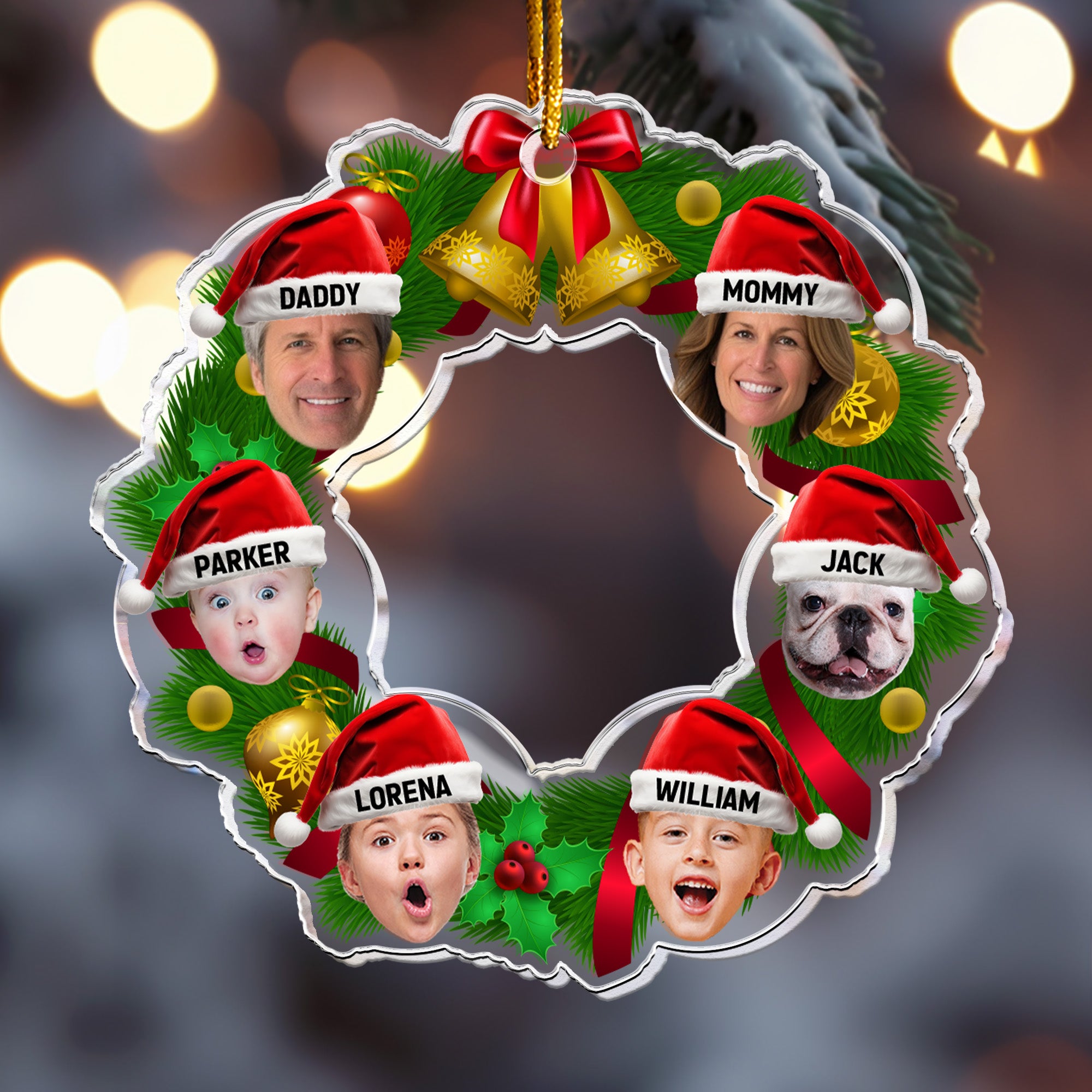 Christmas Wreath Family - Personalized Acrylic Photo Ornament