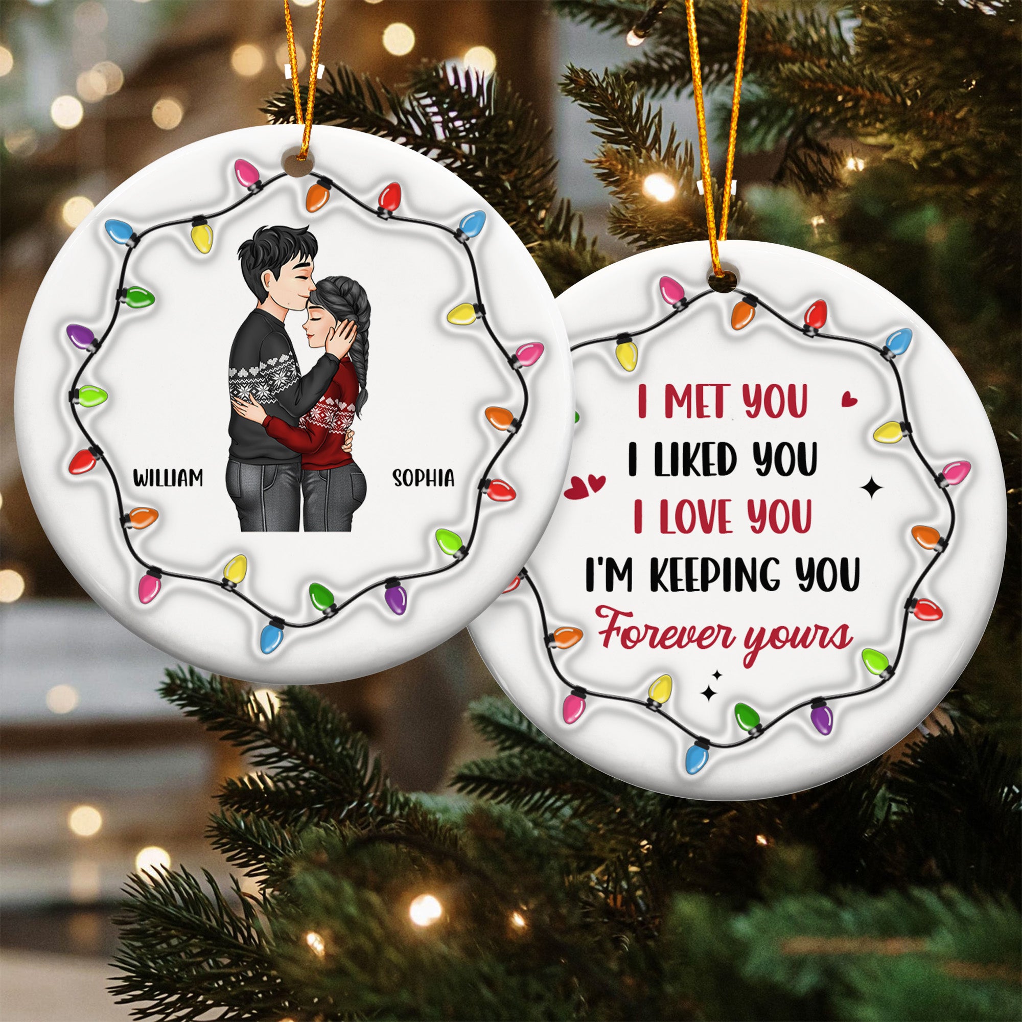 Christmas Couple I Met You I Liked You I Love You - Personalized Ceramic Ornament