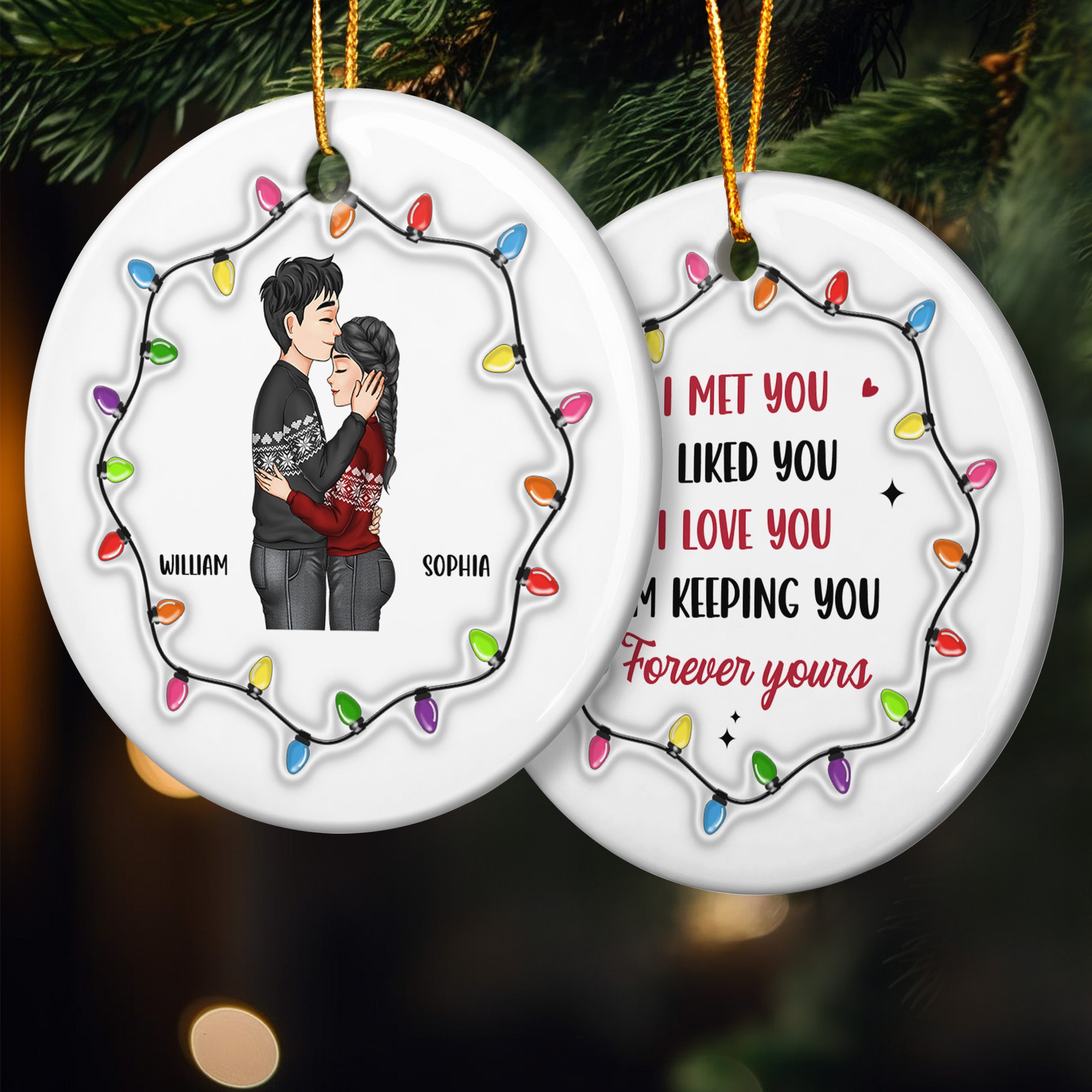 Christmas Couple I Met You I Liked You I Love You - Personalized Ceramic Ornament