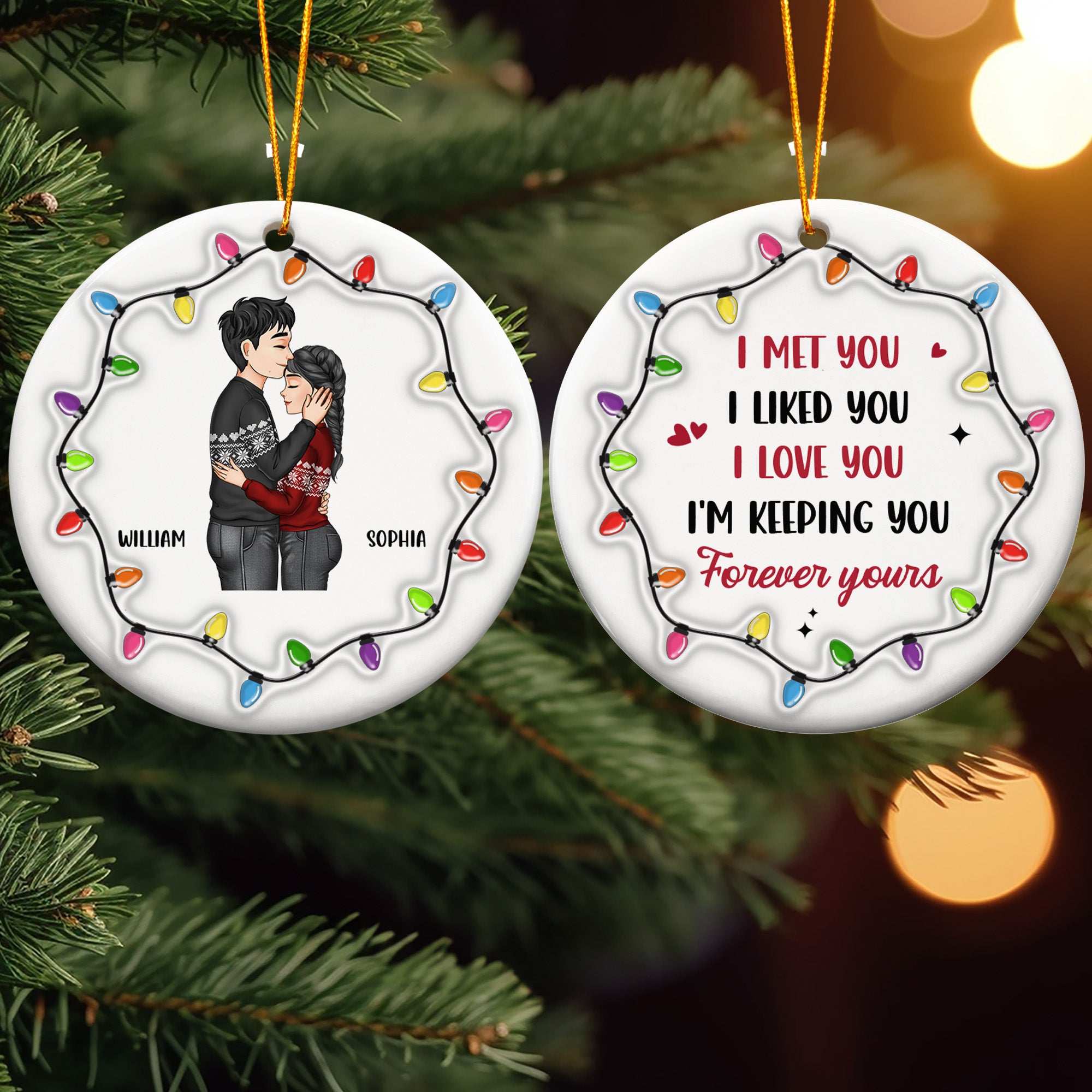 Christmas Couple I Met You I Liked You I Love You - Personalized Ceramic Ornament