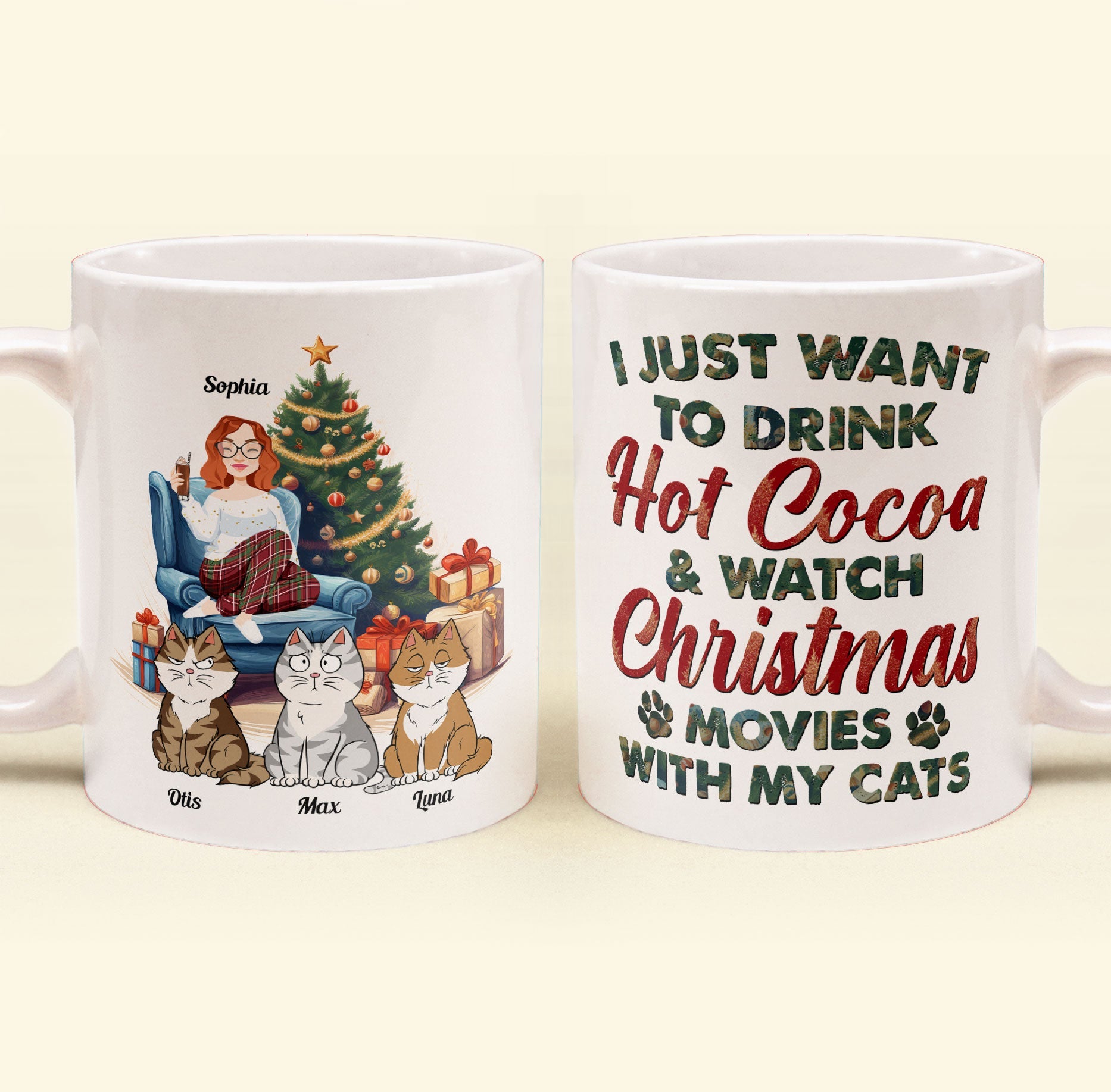 Cocoa, Christmas Movies & My Cat - Personalized Mug