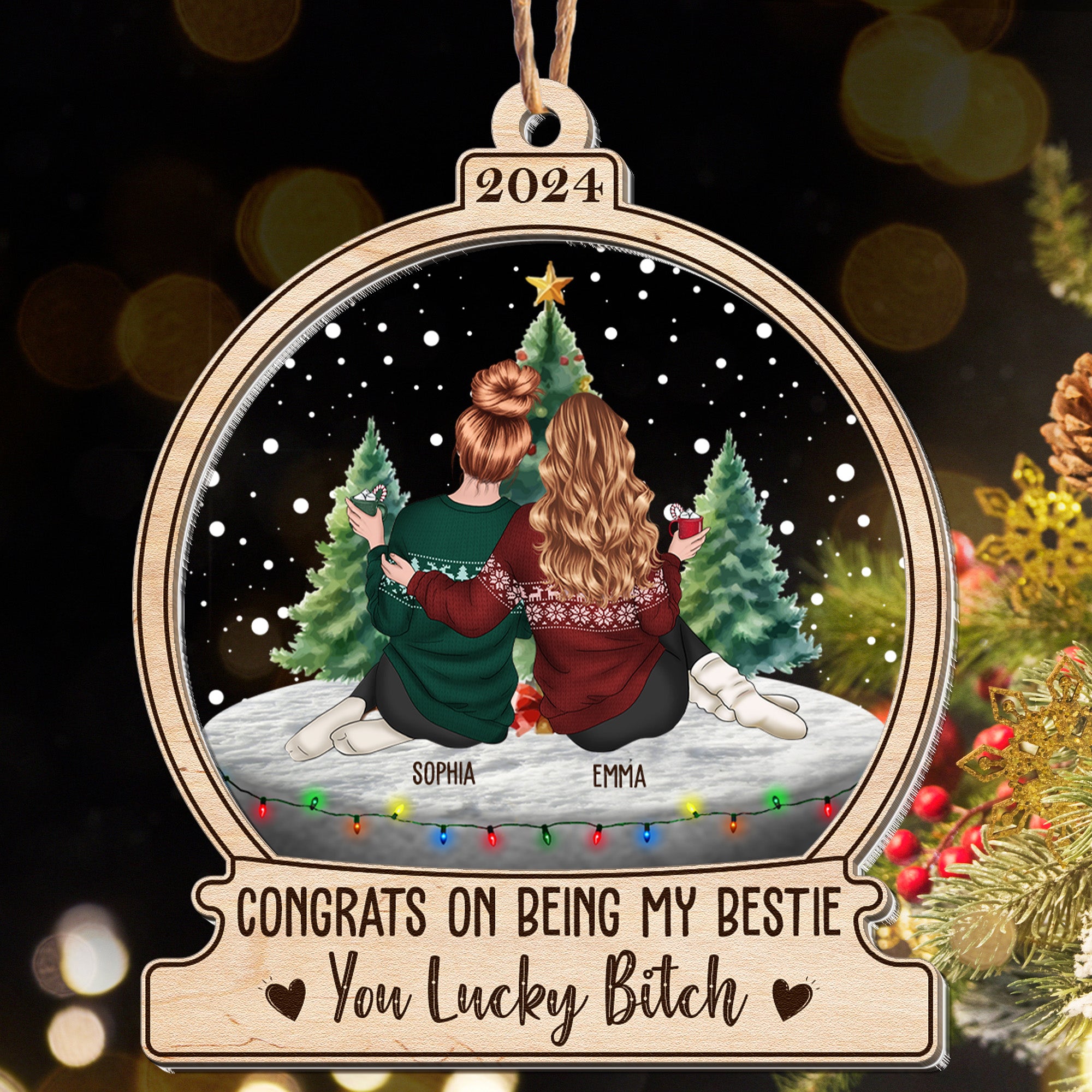 Congrats Bestie You Lucky - Personalized Wood And Acrylic Ornament